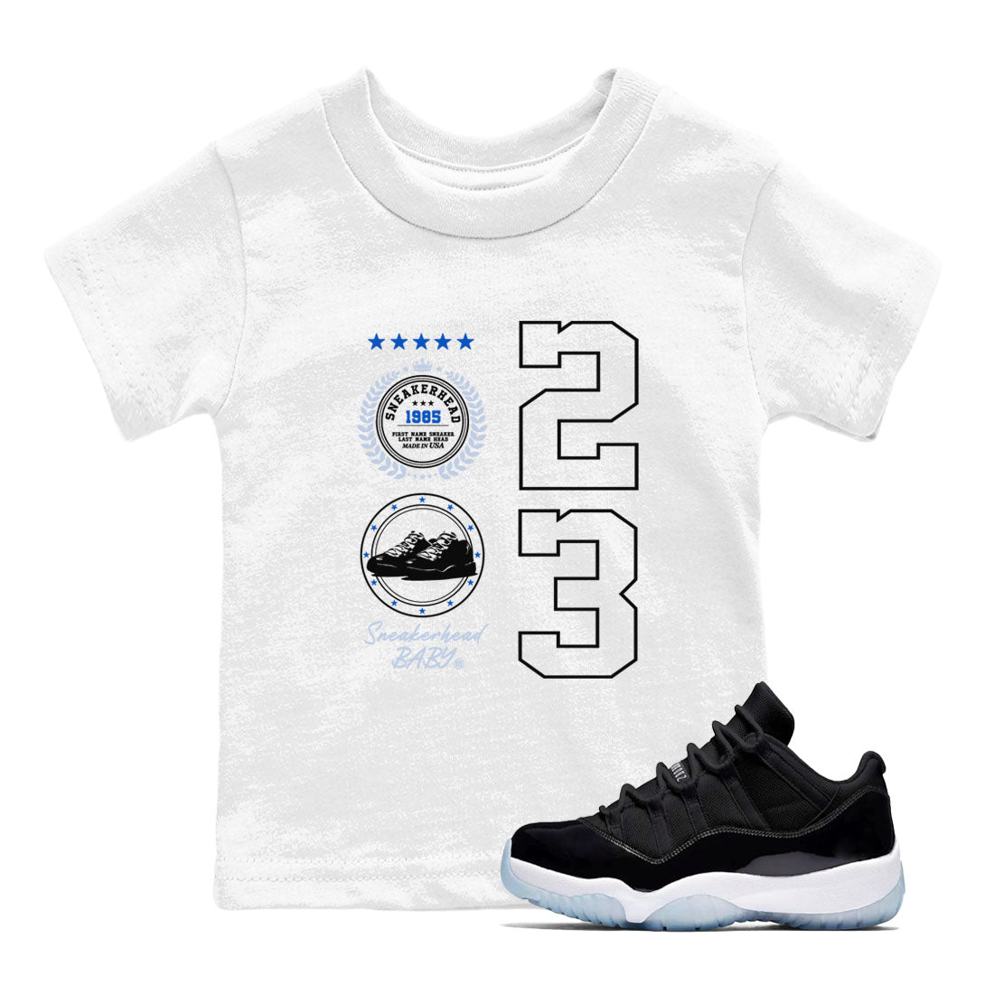11s Space shirt to match jordans Sneaker Emblem sneaker tees Air Jordan 11 Space Drip Gear Zone baby toddler White 1 cotton Shirt