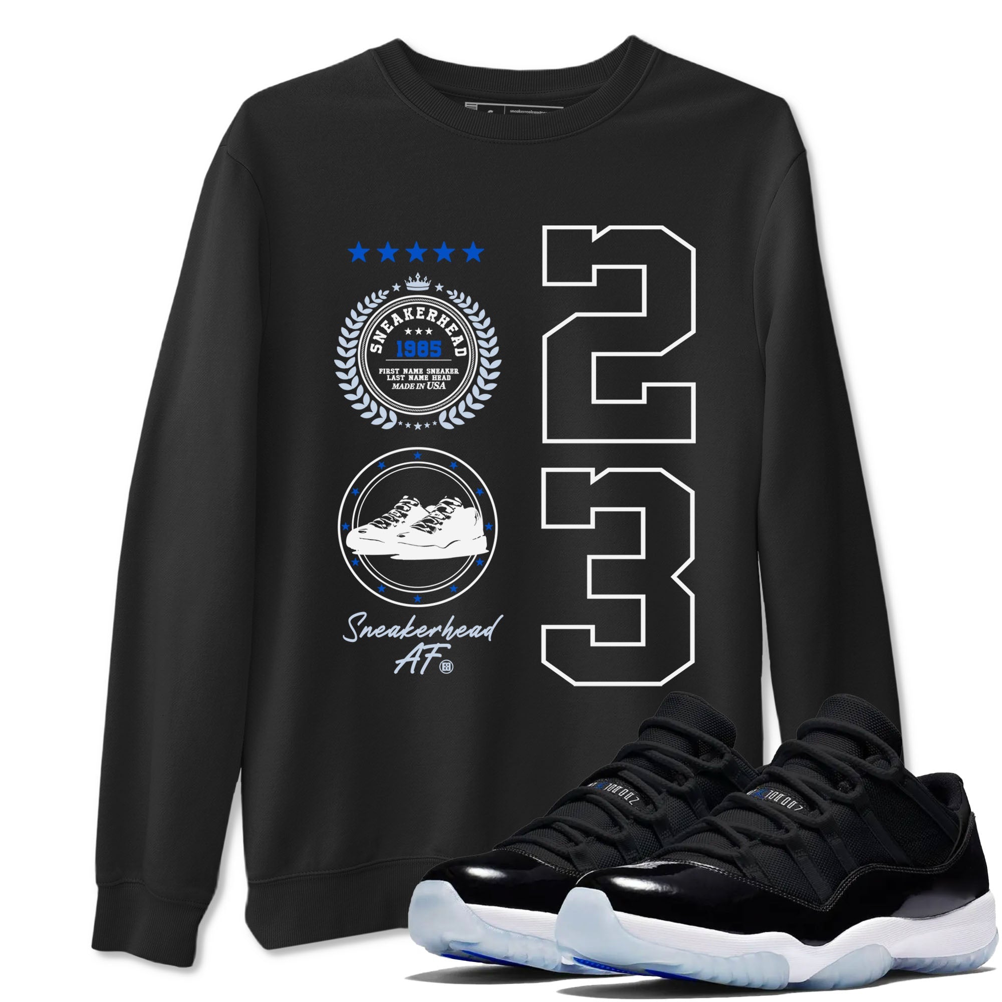 11s Space shirt to match jordans Sneaker Emblem sneaker tees Air Jordan 11 Space Drip Gear Zone unisex cotton Black 1 crew neck shirt