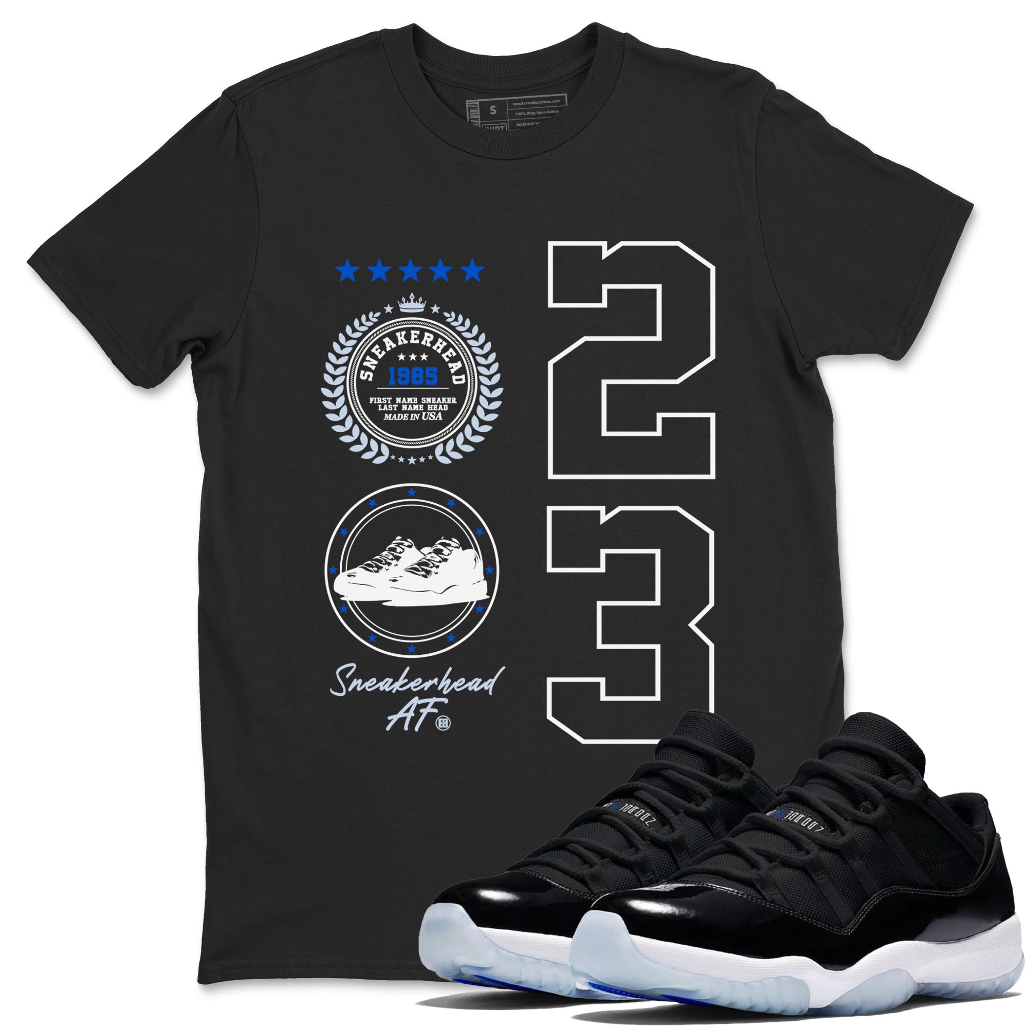 11s Space shirt to match jordans Sneaker Emblem sneaker tees Air Jordan 11 Space Drip Gear Zone unisex cotton Black 1 crew neck shirt