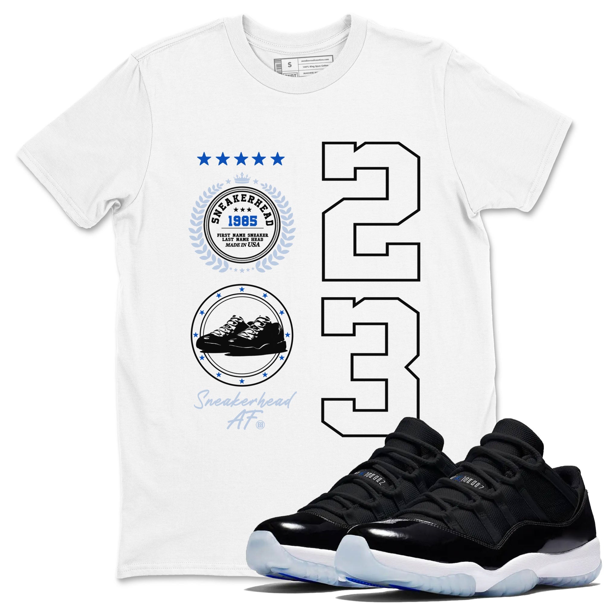 11s Space shirt to match jordans Sneaker Emblem sneaker tees Air Jordan 11 Space Drip Gear Zone unisex cotton White 1 crew neck shirt