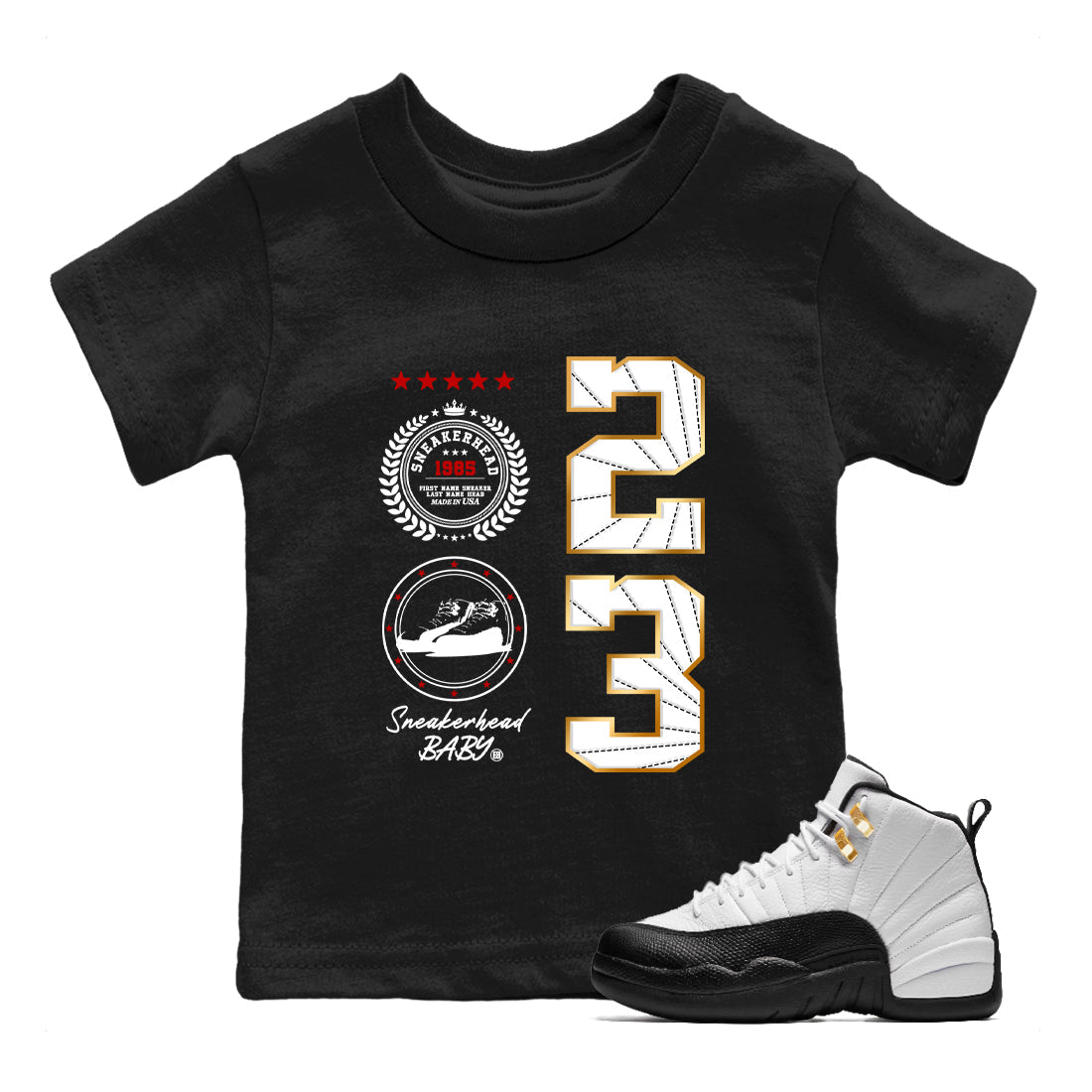 Sneaker Threads  Sneaker Tees To Match Air Jordan 12 Taxi  Sneaker Emblem Youth Graphic Tee Black 1. Perfect for Jordan releases 2025 colorways.