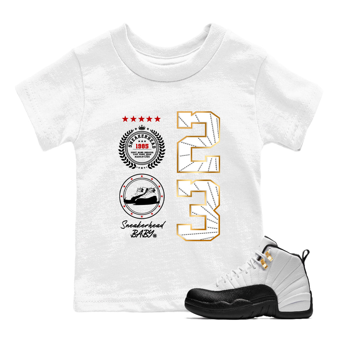 Sneaker Threads  Sneaker Tees To Match Air Jordan 12 Taxi  Sneaker Emblem Youth Graphic Tee White 1. Perfect for Jordan releases 2025 colorways.