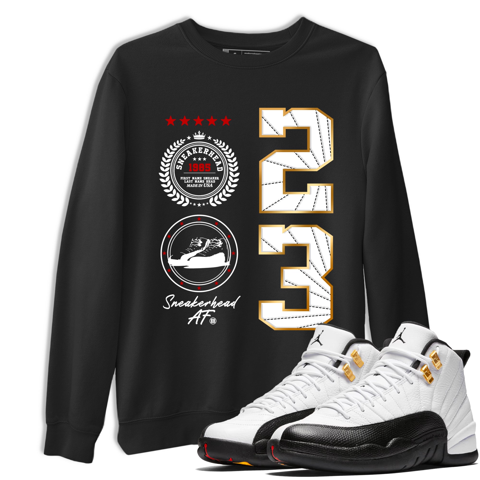 Sneaker Threads  Sneaker Tees To Match Air Jordan 12 Taxi  Sneaker Emblem Graphic Tee Black 1. Perfect for Jordan releases 2025 colorways.