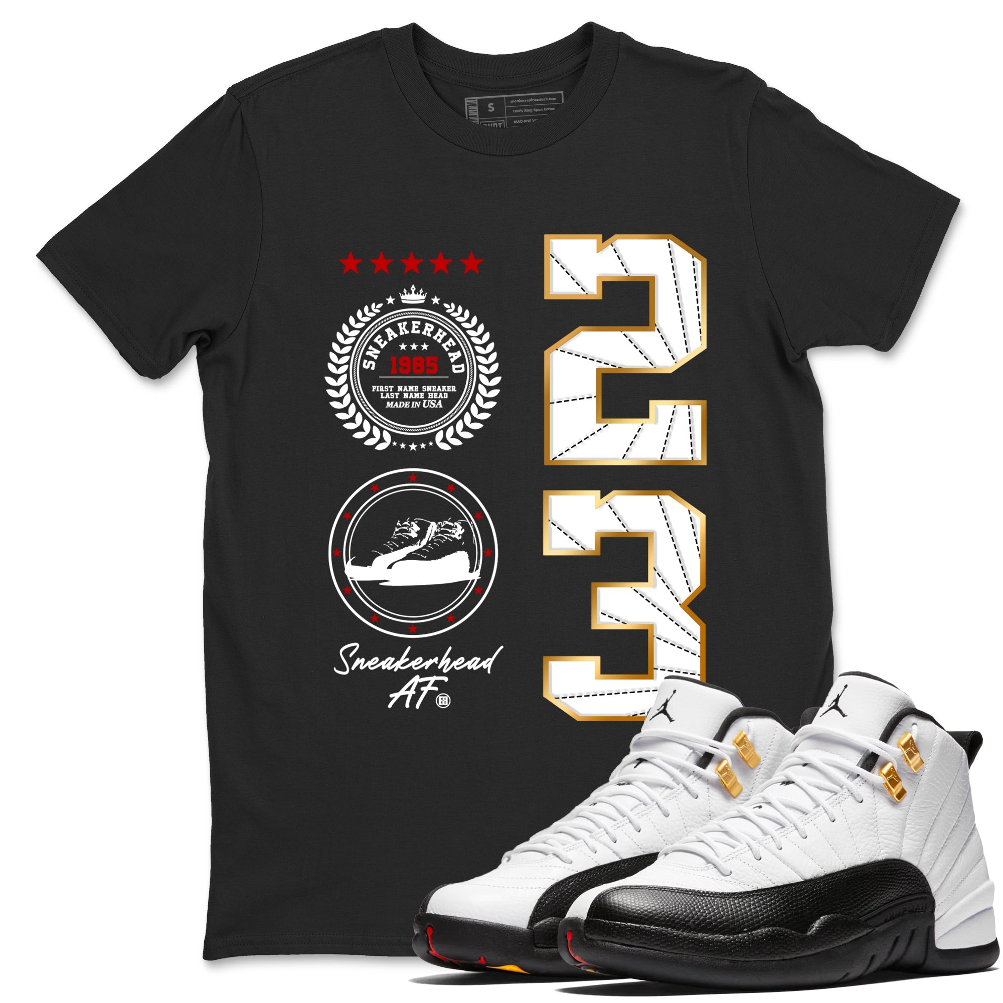 Sneaker Threads  Sneaker Tees To Match Air Jordan 12 Taxi  Sneaker Emblem Graphic Tee Black 1. Perfect for Jordan releases 2025 colorways.