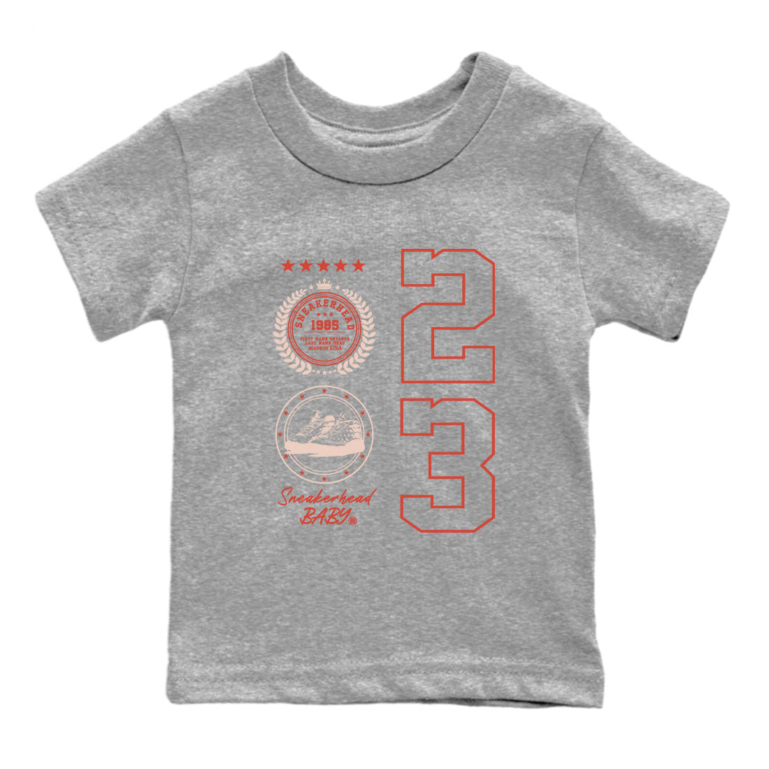 AJ13 Dune Red shirts to match jordans Sneaker Emblem sneaker match tees Air Jordan 13 Dune Red Drip Gear Zone streetwear brand Baby and Youth Heather Grey 2 cotton tee