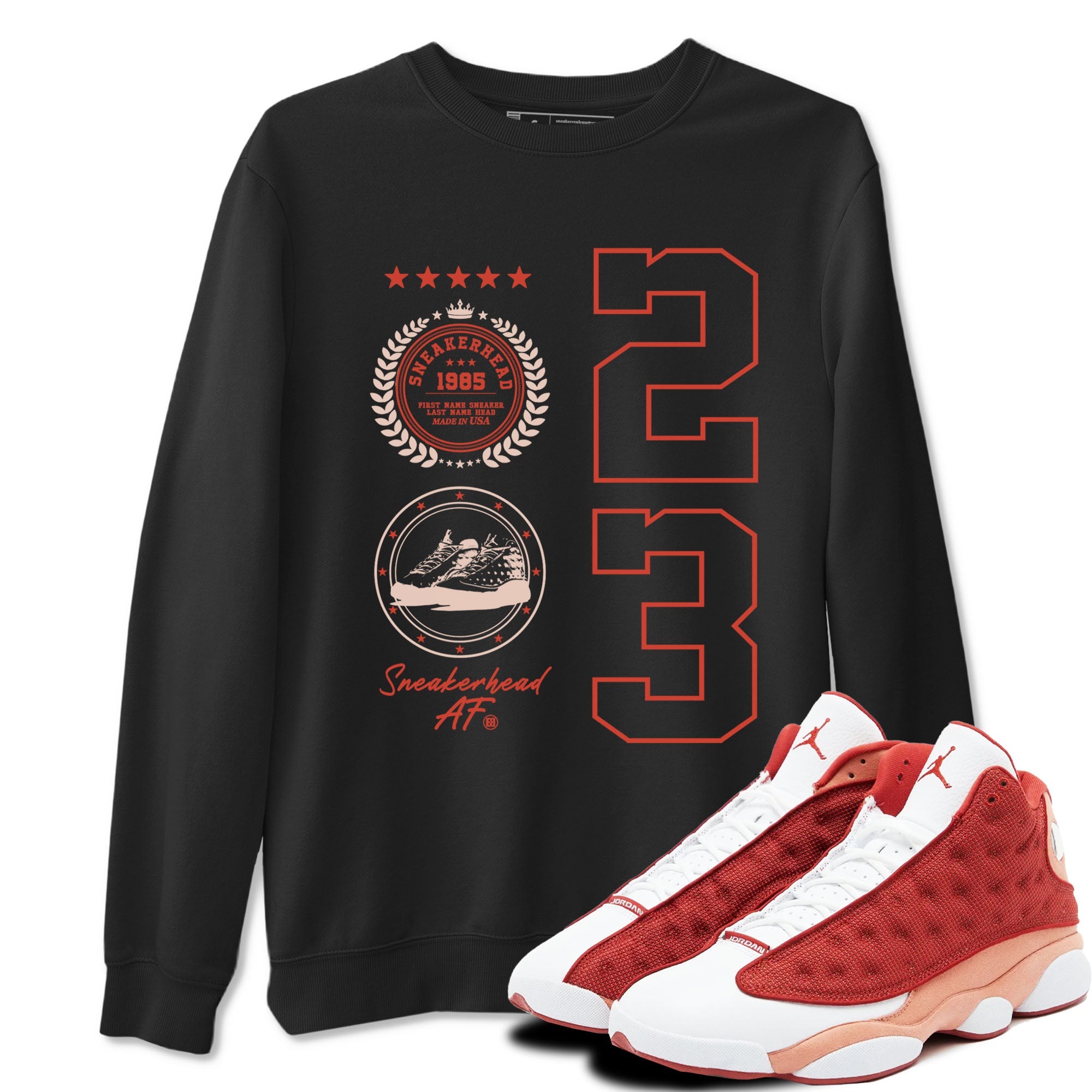 AJ13 Dune Red shirts to match jordans Sneaker Emblem sneaker match tees Air Jordan 13 Dune Red Drip Gear Zone streetwear brand Black 1 unisex cotton tee
