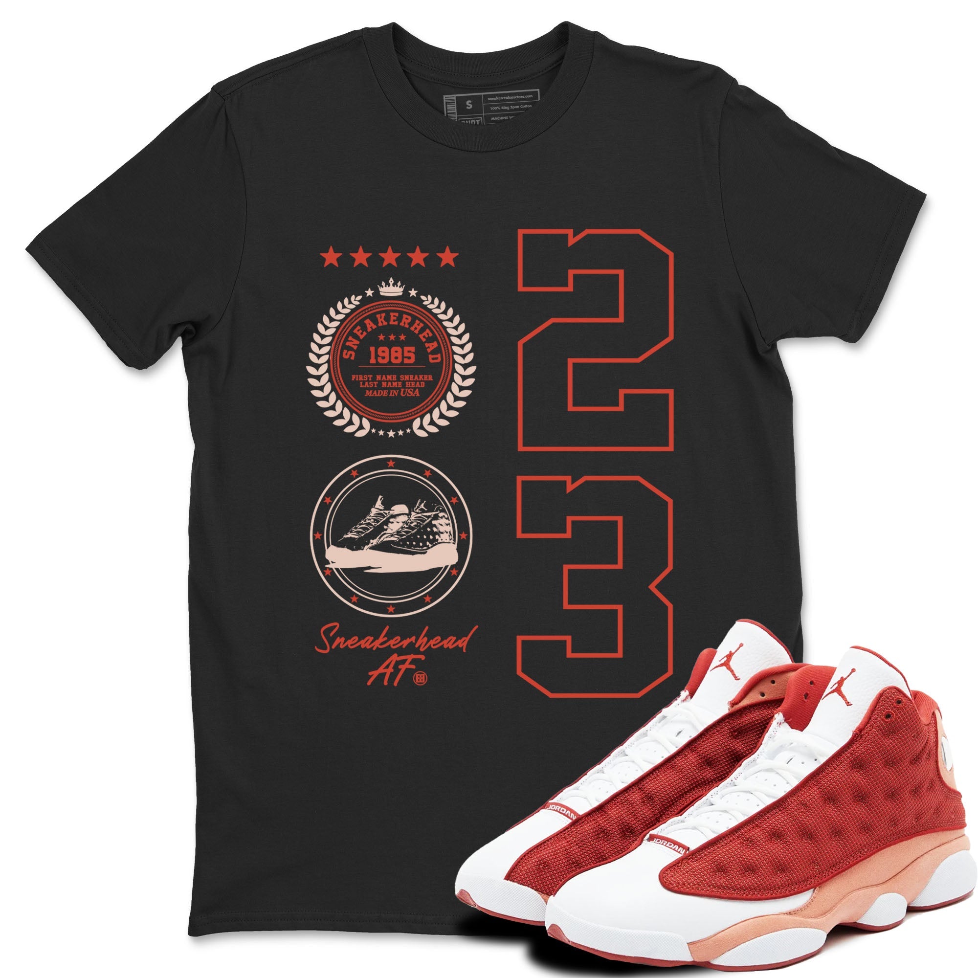 AJ13 Dune Red shirts to match jordans Sneaker Emblem sneaker match tees Air Jordan 13 Dune Red Drip Gear Zone streetwear brand Black 1 unisex cotton tee