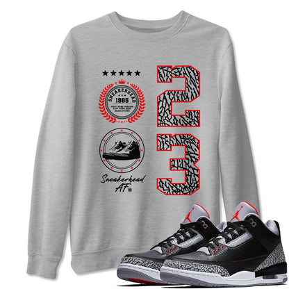 3s Black Cement shirts to match jordans Sneaker Emblem sneaker match tees Air Jordan 3 Retro Black Cement Drip Gear Zone unisex cotton Heather Grey 1 crew neck shirts