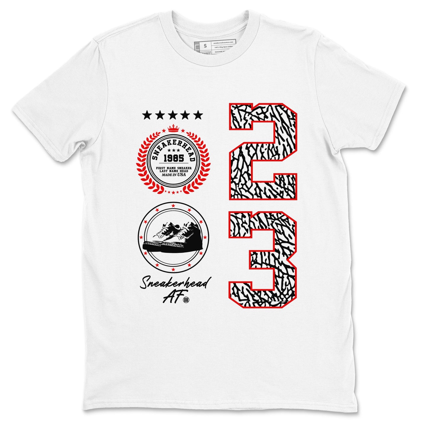 3s Black Cement shirts to match jordans Sneaker Emblem sneaker match tees Air Jordan 3 Retro Black Cement Drip Gear Zone unisex cotton White 2 crew neck shirts