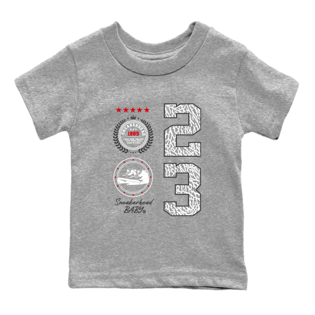 Air Jordan 3 Retro Cement Grey shirts to match jordans Sneaker Emblem sneaker match tees 3s Cement Grey Drip Gear Zone streetwear brand Baby and Youth Heather Grey 2 cotton tee