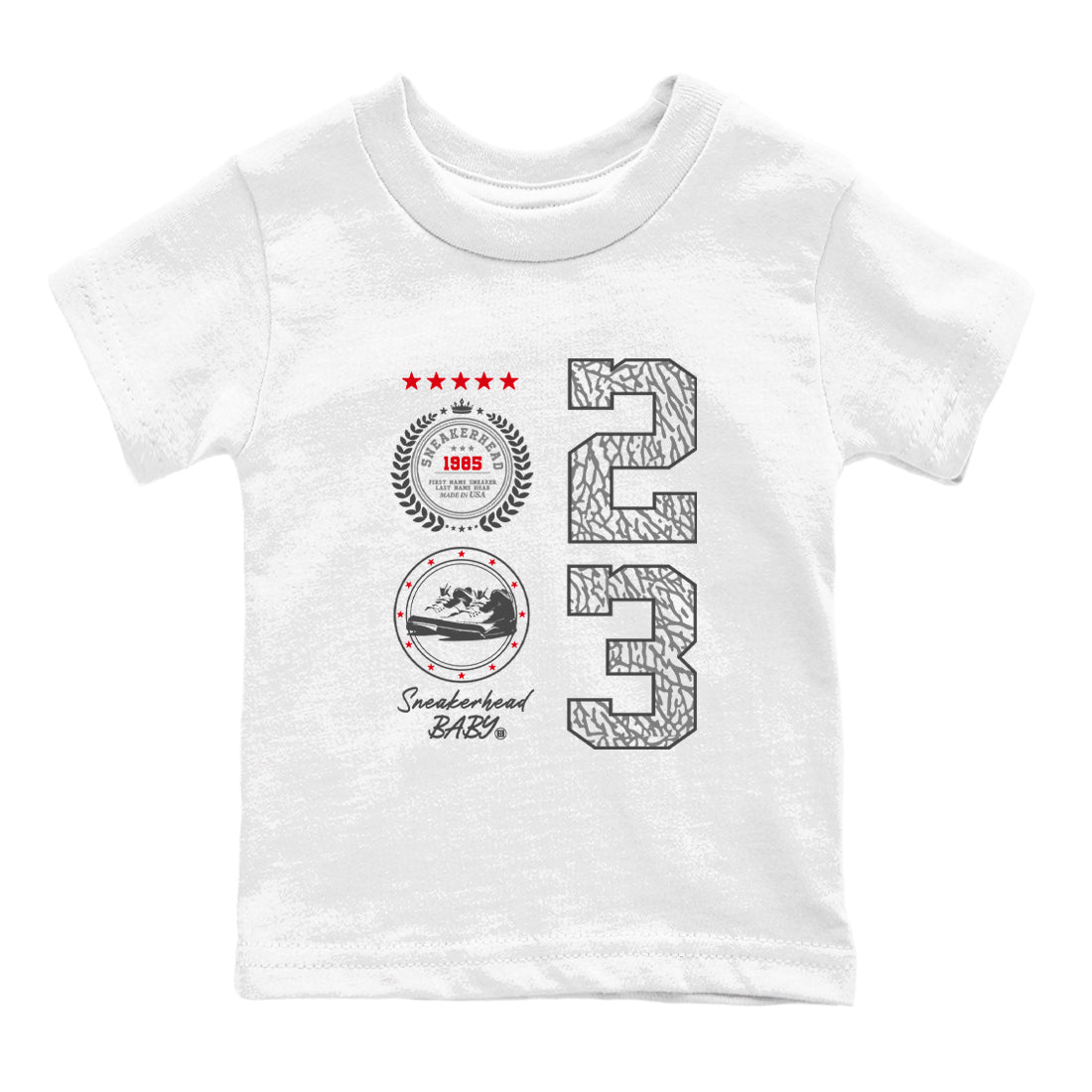 Air Jordan 3 Retro Cement Grey shirts to match jordans Sneaker Emblem sneaker match tees 3s Cement Grey Drip Gear Zone streetwear brand Baby and Youth White 2 cotton tee