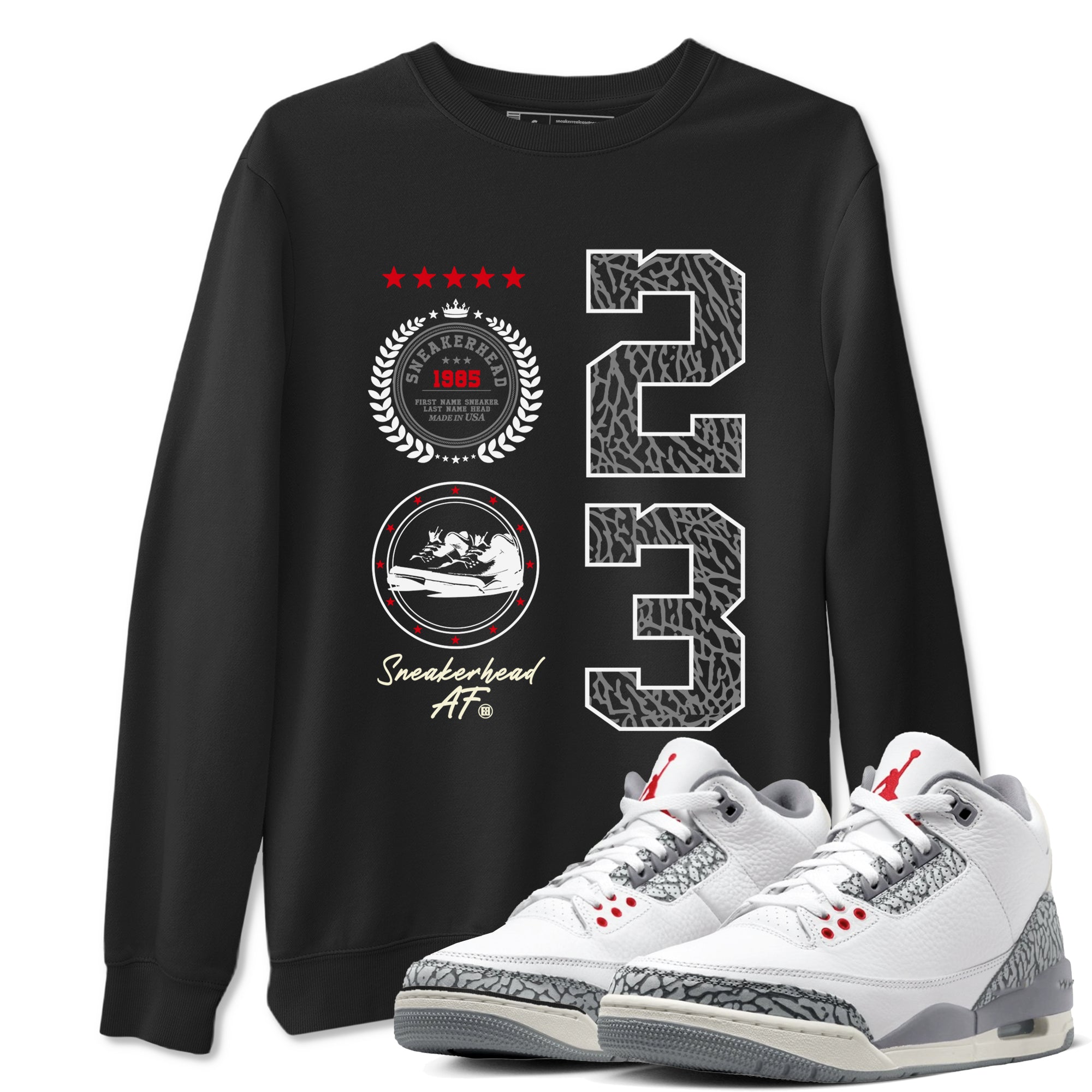 Air Jordan 3 Retro Cement Grey shirts to match jordans Sneaker Emblem sneaker match tees 3s Cement Grey Drip Gear Zone streetwear brand Black 1 unisex cotton tee