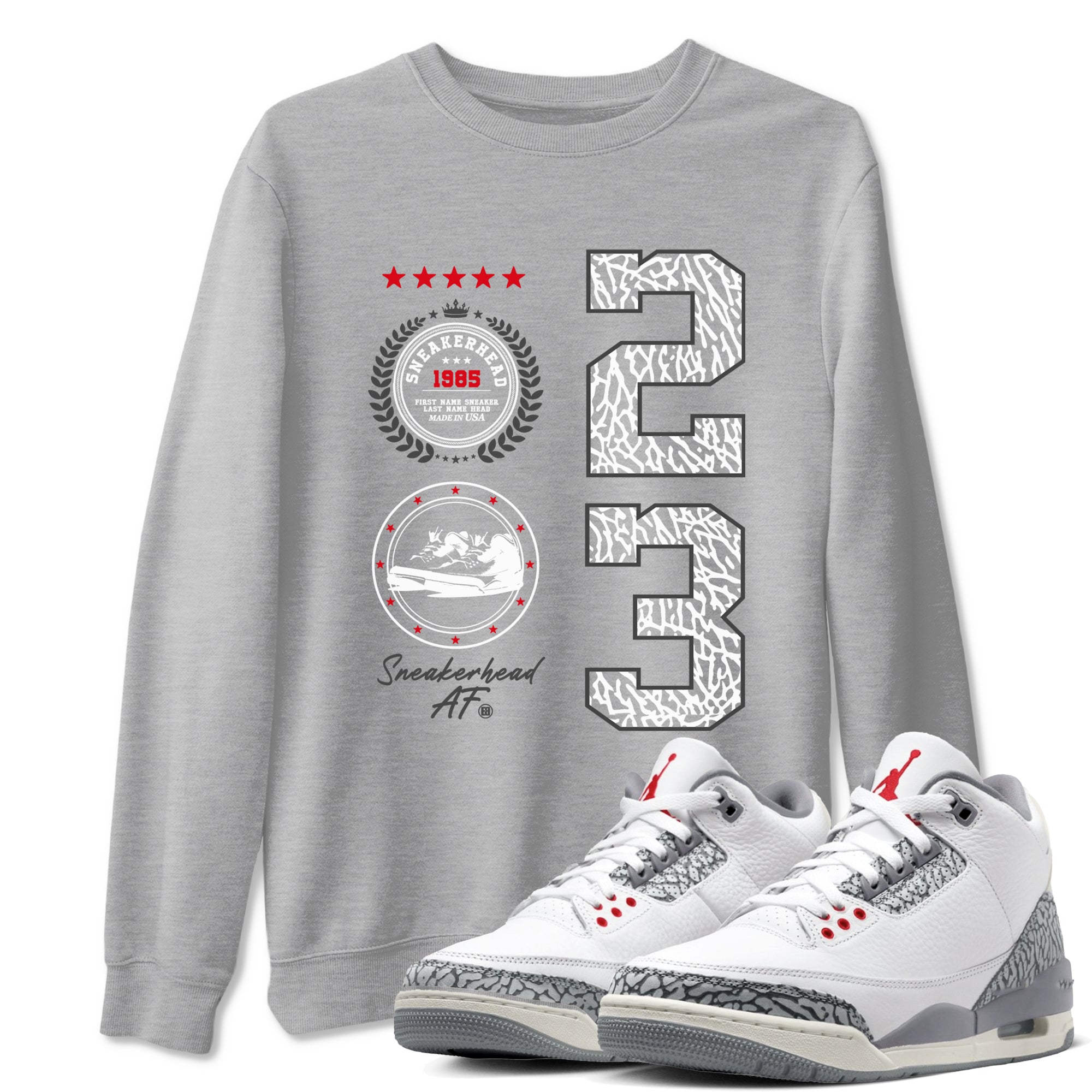 Air Jordan 3 Retro Cement Grey shirts to match jordans Sneaker Emblem sneaker match tees 3s Cement Grey Drip Gear Zone streetwear brand Heather Grey 1 unisex cotton tee