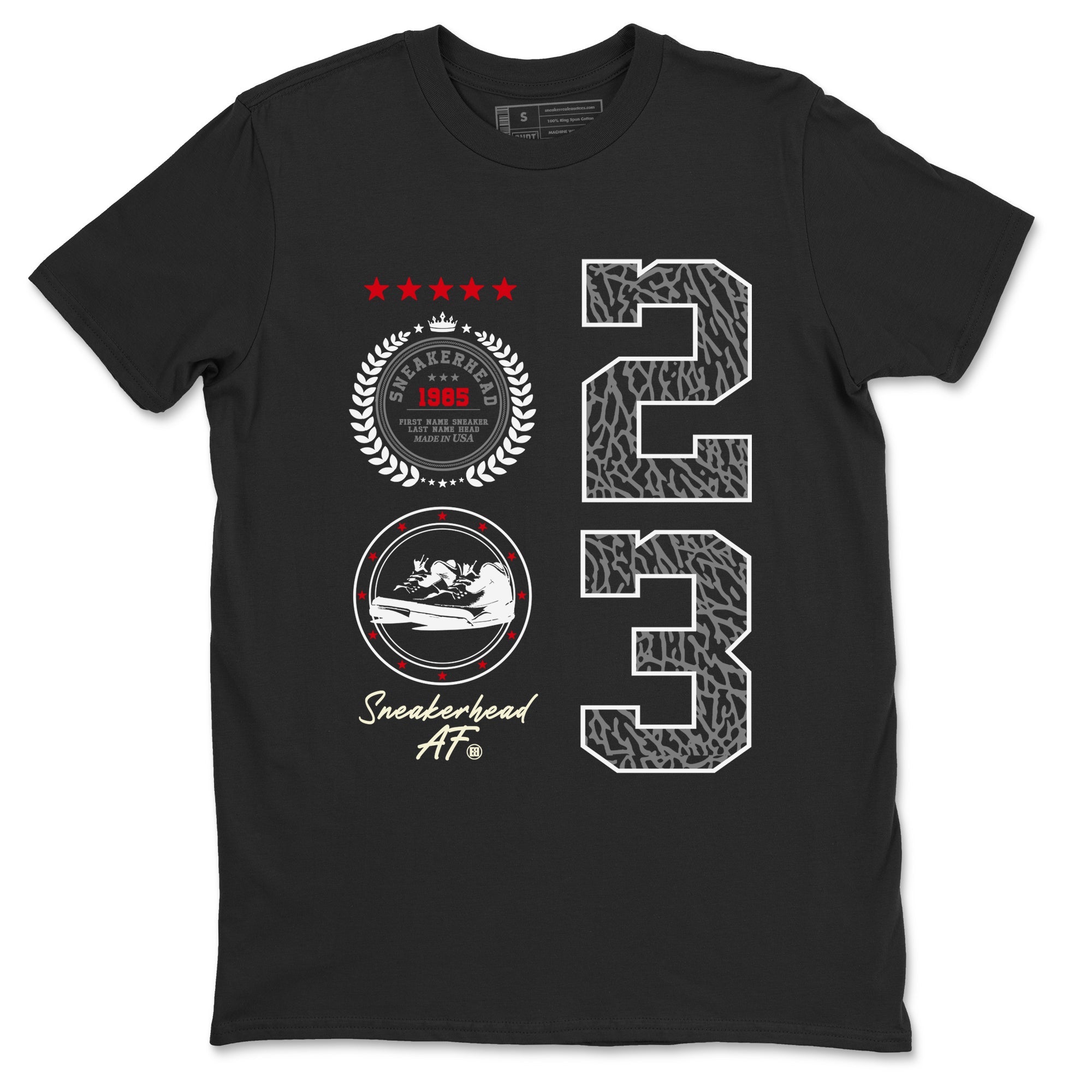 Air Jordan 3 Retro Cement Grey shirts to match jordans Sneaker Emblem sneaker match tees 3s Cement Grey Drip Gear Zone streetwear brand Black 2 unisex cotton tee