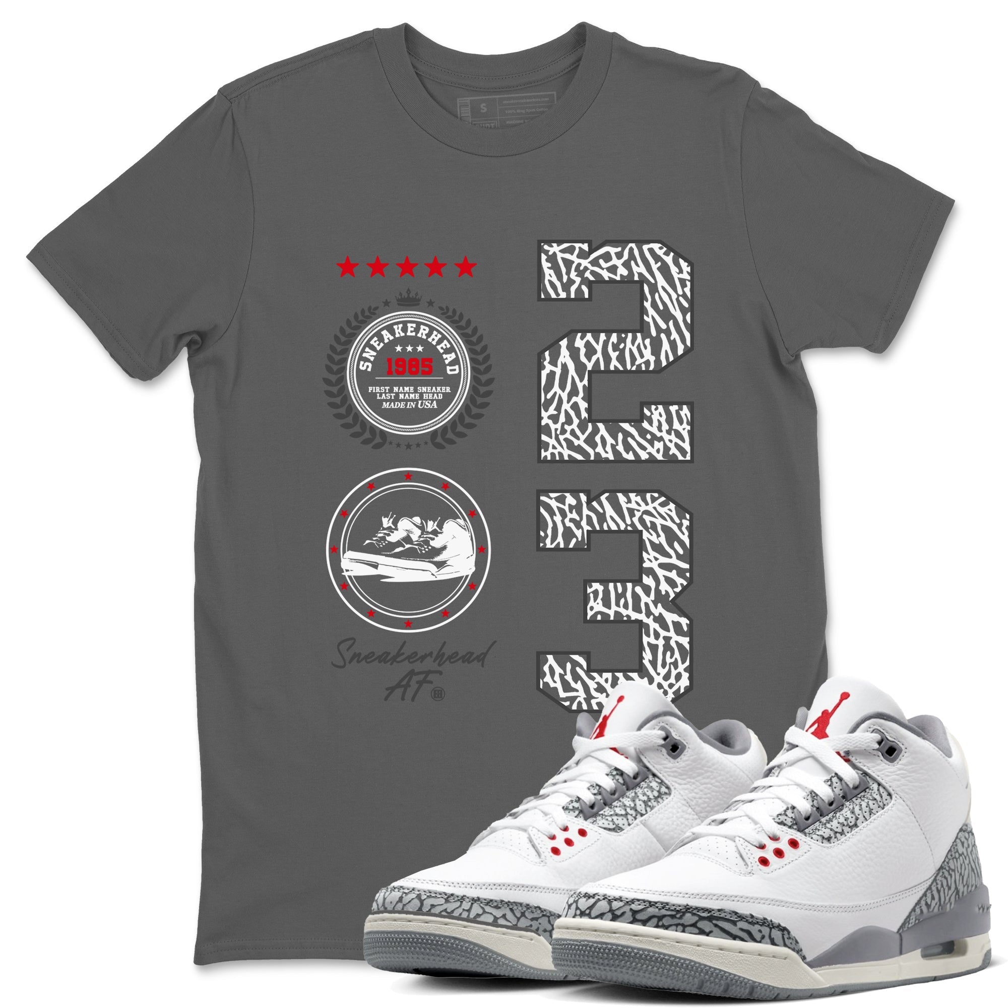 Air Jordan 3 Retro Cement Grey shirts to match jordans Sneaker Emblem sneaker match tees 3s Cement Grey Drip Gear Zone streetwear brand Cool Grey 1 unisex cotton tee
