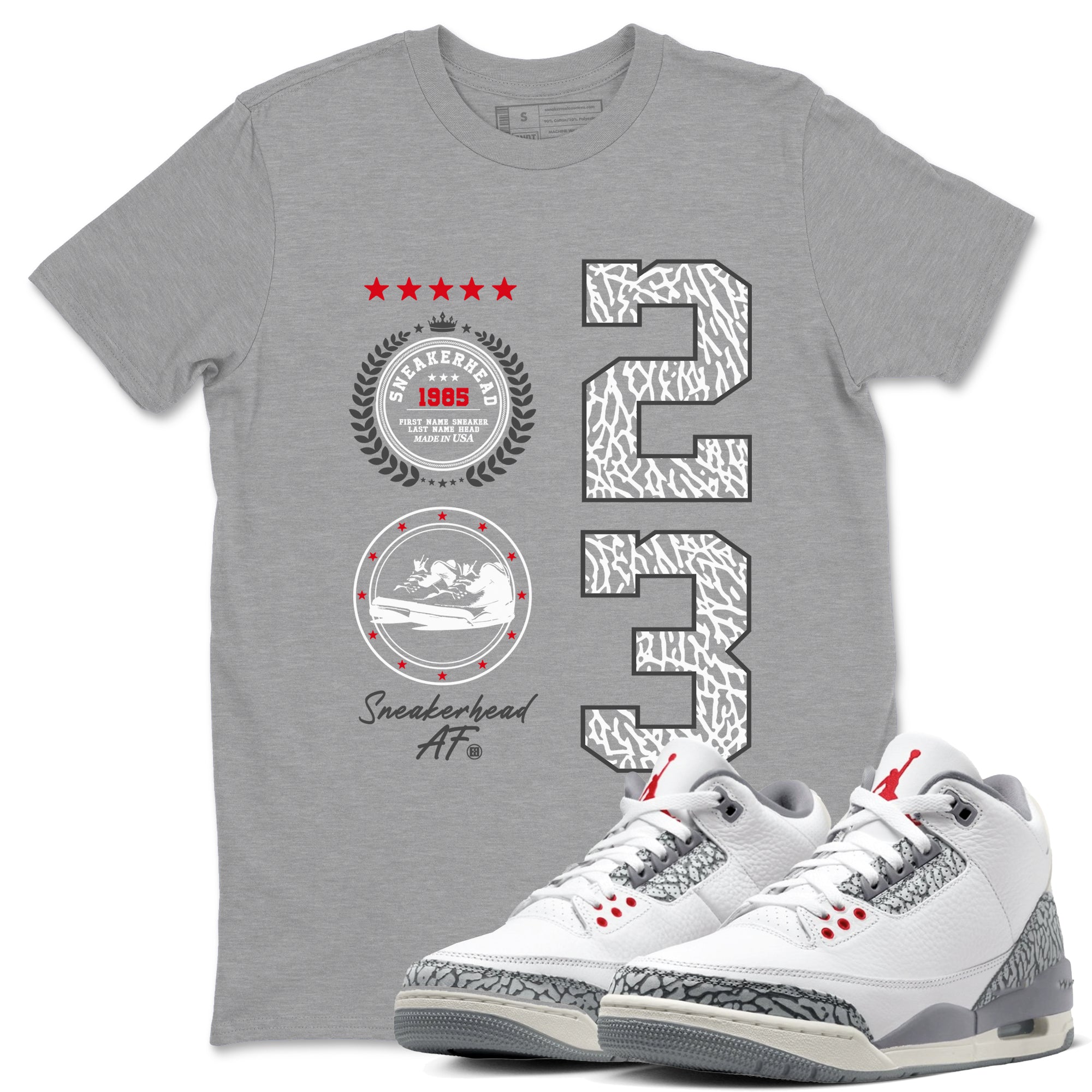 Air Jordan 3 Retro Cement Grey shirts to match jordans Sneaker Emblem sneaker match tees 3s Cement Grey Drip Gear Zone streetwear brand Heather Grey 1 unisex cotton tee