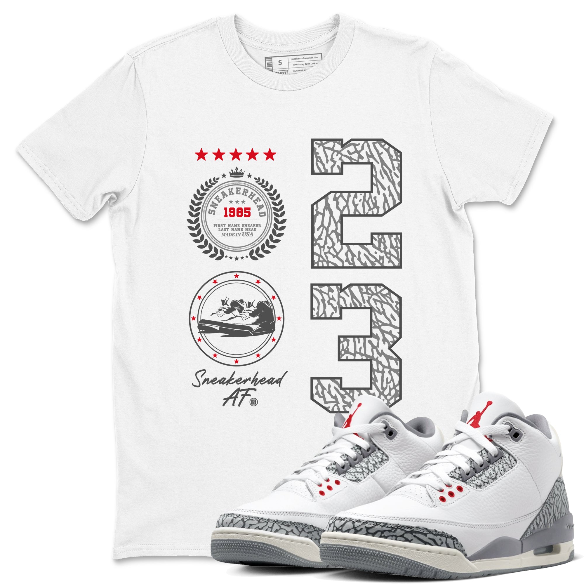Air Jordan 3 Retro Cement Grey shirts to match jordans Sneaker Emblem sneaker match tees 3s Cement Grey Drip Gear Zone streetwear brand White 1 unisex cotton tee