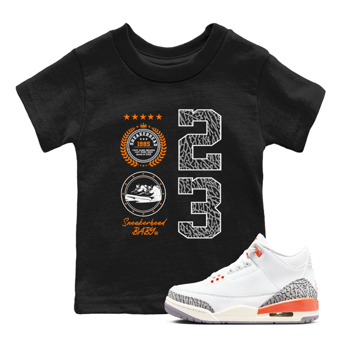 3s Georgia Peach shirt to match jordans Sneaker Emblem sneaker tees Air Jordan 3 Retro Georgia Peach Drip Gear Zone baby toddler Black 1 cotton Shirt