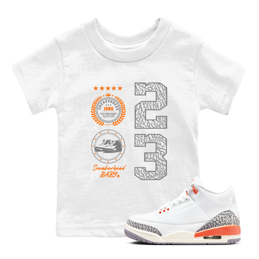 3s Georgia Peach shirt to match jordans Sneaker Emblem sneaker tees Air Jordan 3 Retro Georgia Peach Drip Gear Zone baby toddler White 1 cotton Shirt