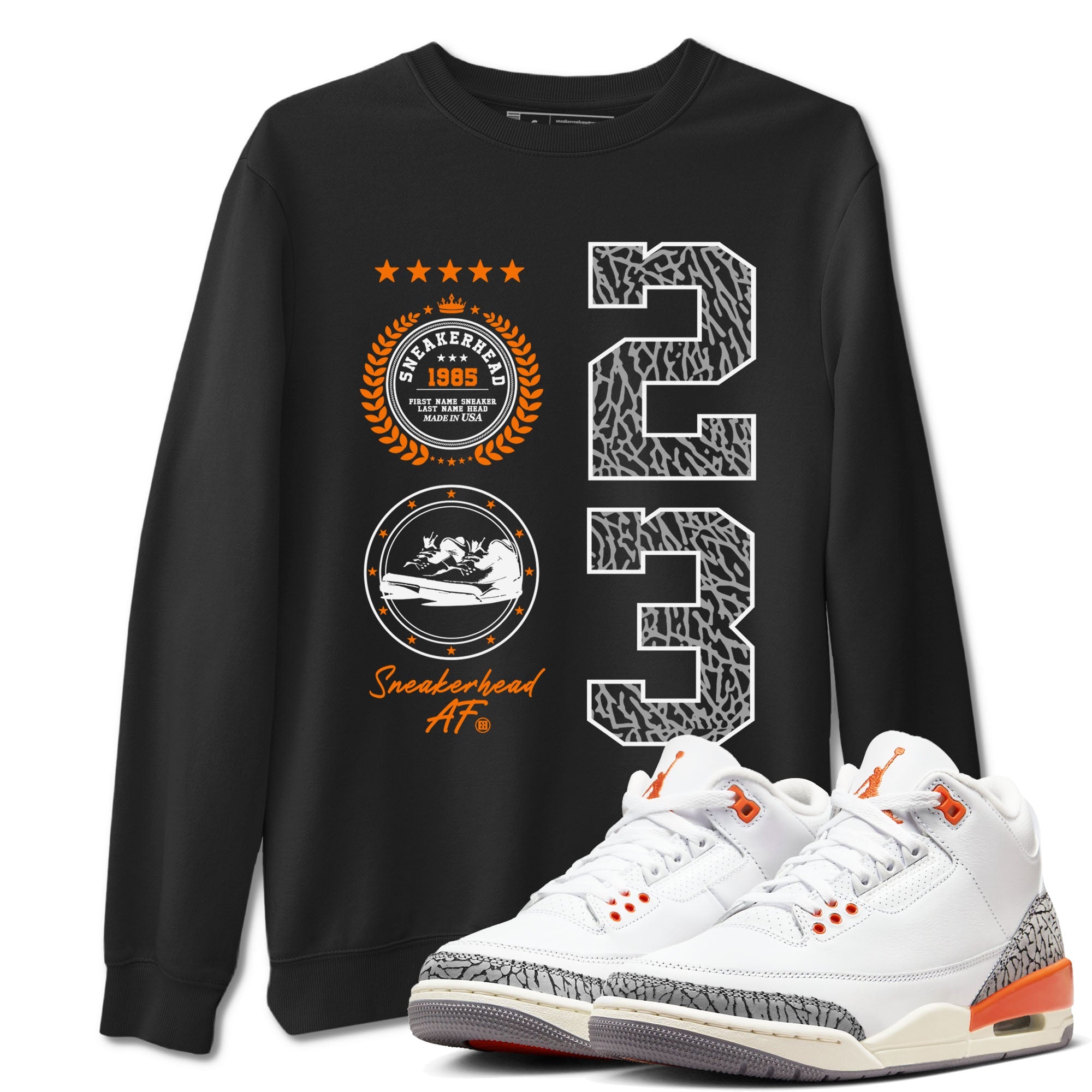 3s Georgia Peach shirt to match jordans Sneaker Emblem sneaker tees Air Jordan 3 Retro Georgia Peach Drip Gear Zone unisex cotton Black 1 crew neck shirt