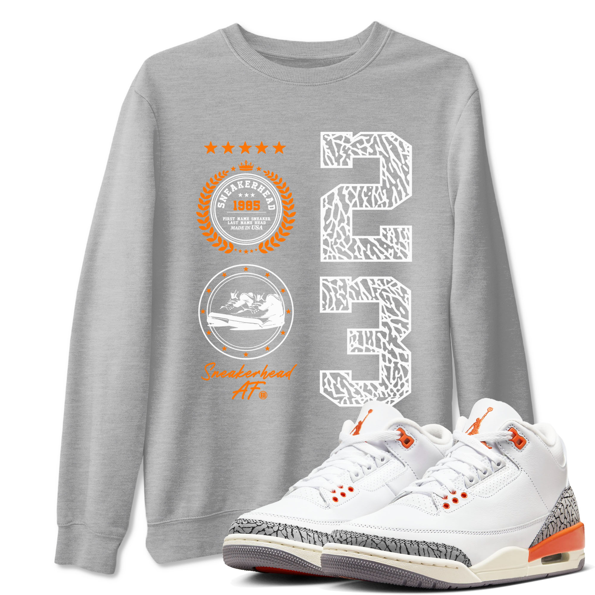 3s Georgia Peach shirt to match jordans Sneaker Emblem sneaker tees Air Jordan 3 Retro Georgia Peach Drip Gear Zone unisex cotton Heather Grey 1 crew neck shirt