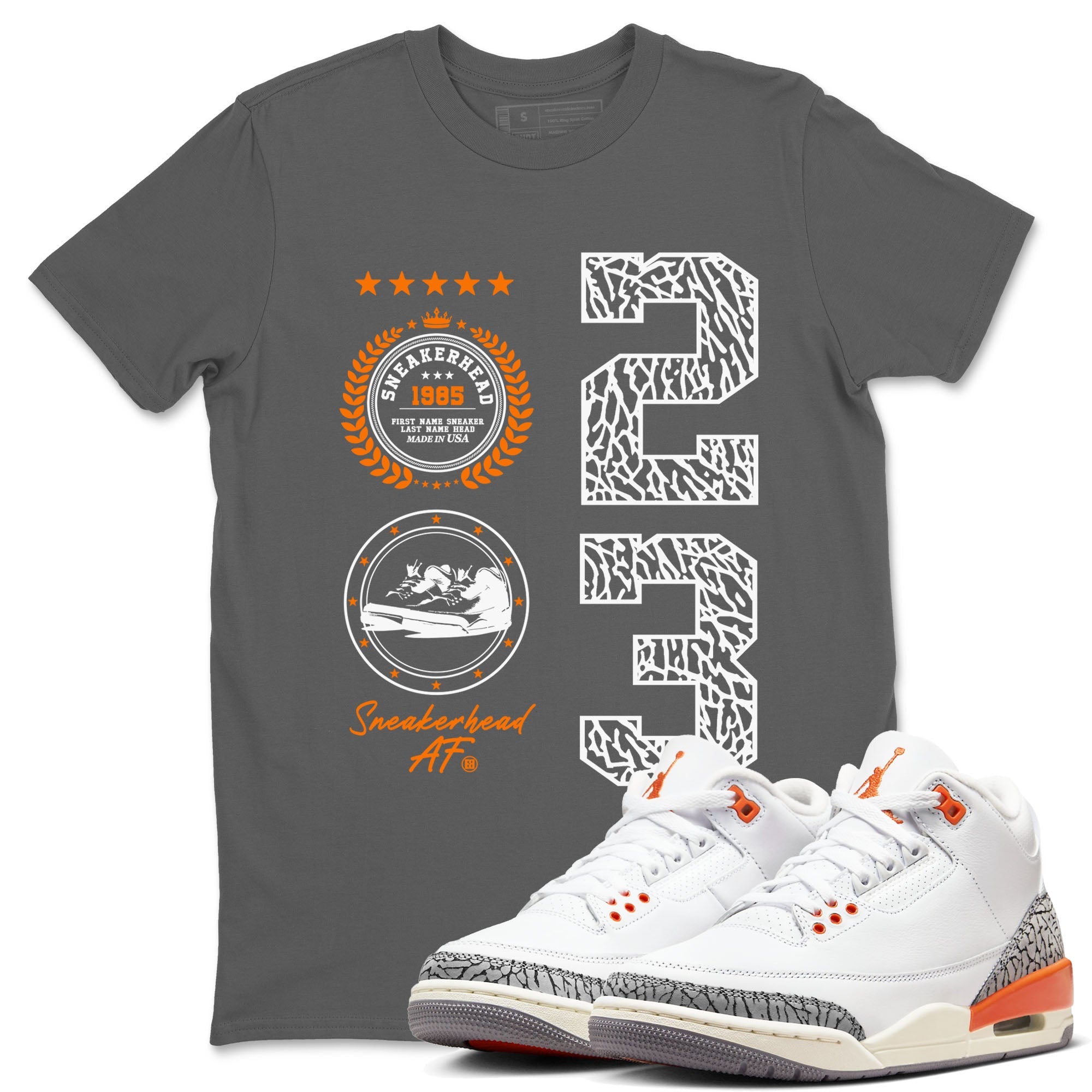 3s Georgia Peach shirt to match jordans Sneaker Emblem sneaker tees Air Jordan 3 Retro Georgia Peach Drip Gear Zone unisex cotton Cool Grey 1 crew neck shirt