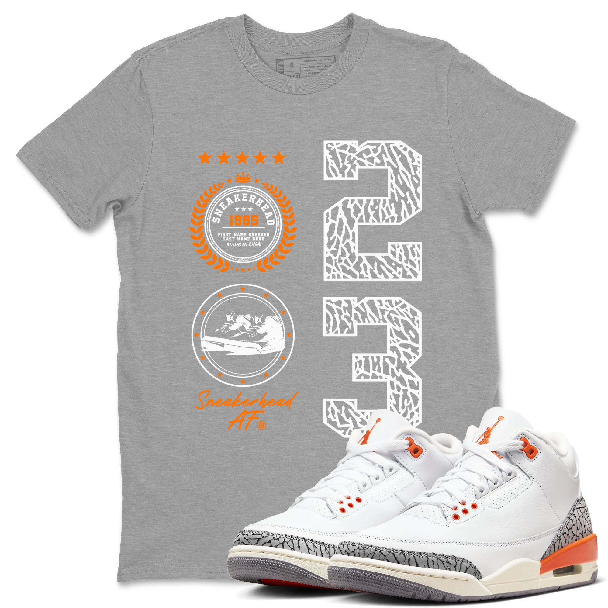 3s Georgia Peach shirt to match jordans Sneaker Emblem sneaker tees Air Jordan 3 Retro Georgia Peach Drip Gear Zone unisex cotton Heather Grey 1 crew neck shirt