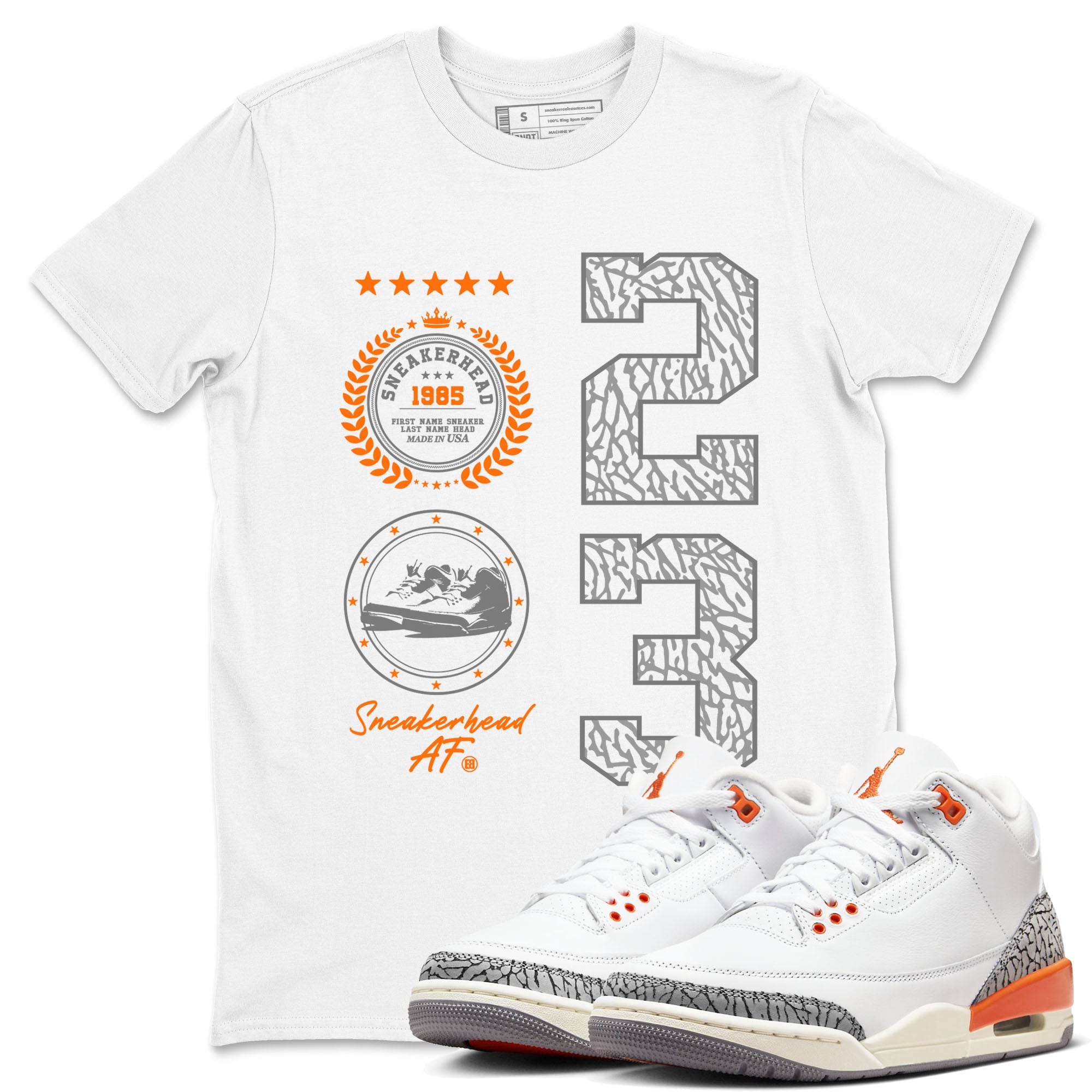 3s Georgia Peach shirt to match jordans Sneaker Emblem sneaker tees Air Jordan 3 Retro Georgia Peach Drip Gear Zone unisex cotton White 1 crew neck shirt