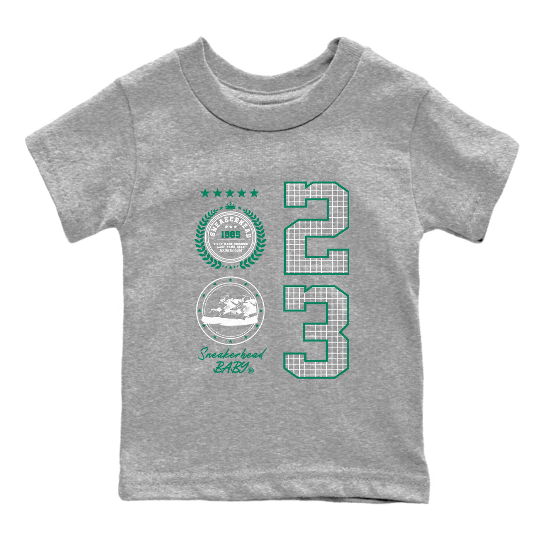 4s Oxidized Green shirts to match jordans Sneaker Emblem sneaker match tees Air Jordan 4 Oxidized Green Drip Gear Zone streetwear brand Baby and Youth Heather Grey 2 cotton tee