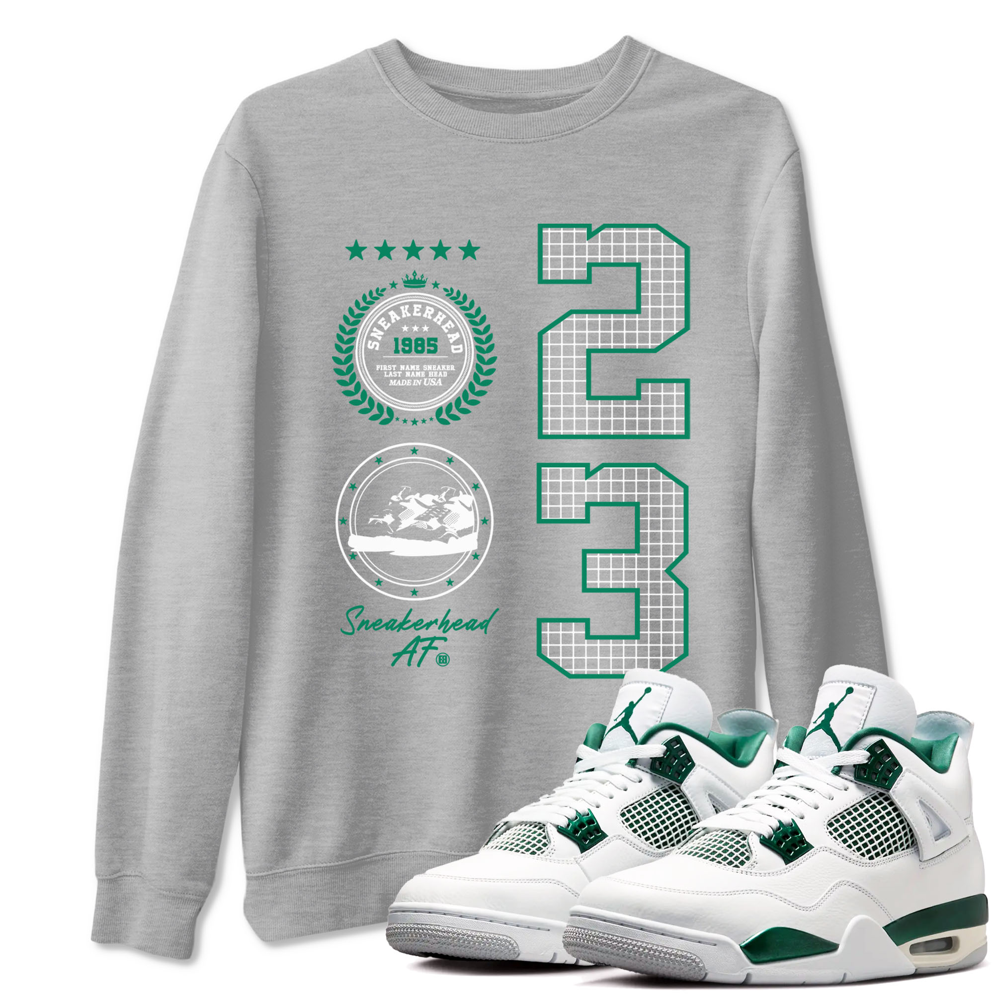 4s Oxidized Green shirts to match jordans Sneaker Emblem sneaker match tees Air Jordan 4 Oxidized Green Drip Gear Zone streetwear brand Heather Grey 1 unisex cotton tee
