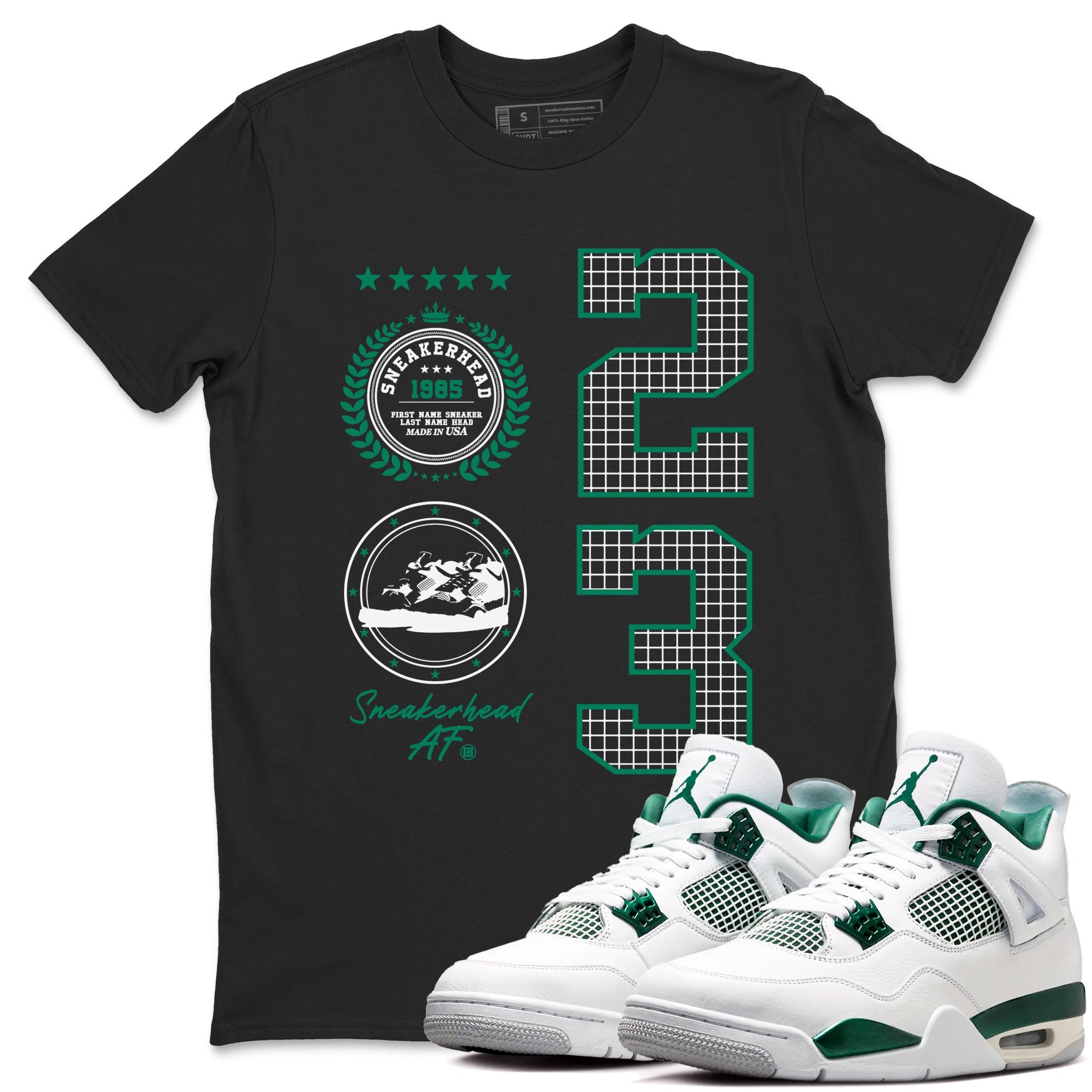 4s Oxidized Green shirts to match jordans Sneaker Emblem sneaker match tees Air Jordan 4 Oxidized Green Drip Gear Zone streetwear brand Black 1 unisex cotton tee