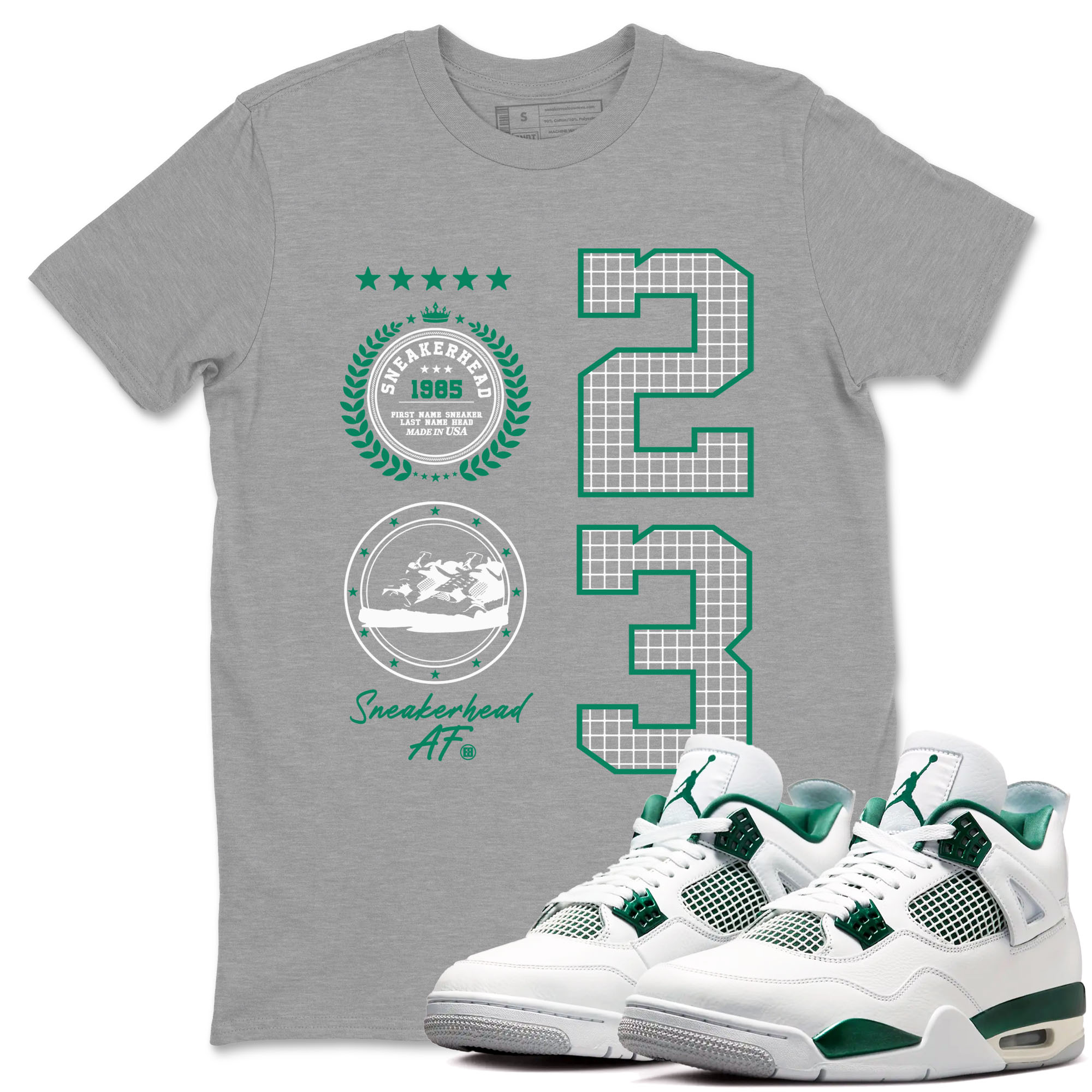 4s Oxidized Green shirts to match jordans Sneaker Emblem sneaker match tees Air Jordan 4 Oxidized Green Drip Gear Zone streetwear brand Heather Grey 1 unisex cotton tee