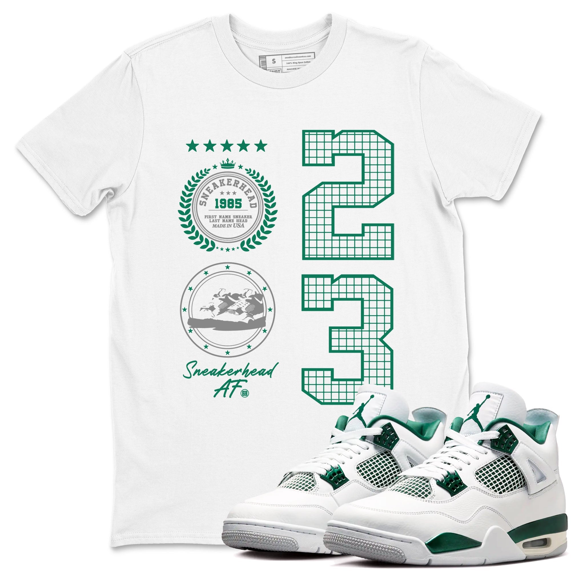 4s Oxidized Green shirts to match jordans Sneaker Emblem sneaker match tees Air Jordan 4 Oxidized Green Drip Gear Zone streetwear brand White 1 unisex cotton tee