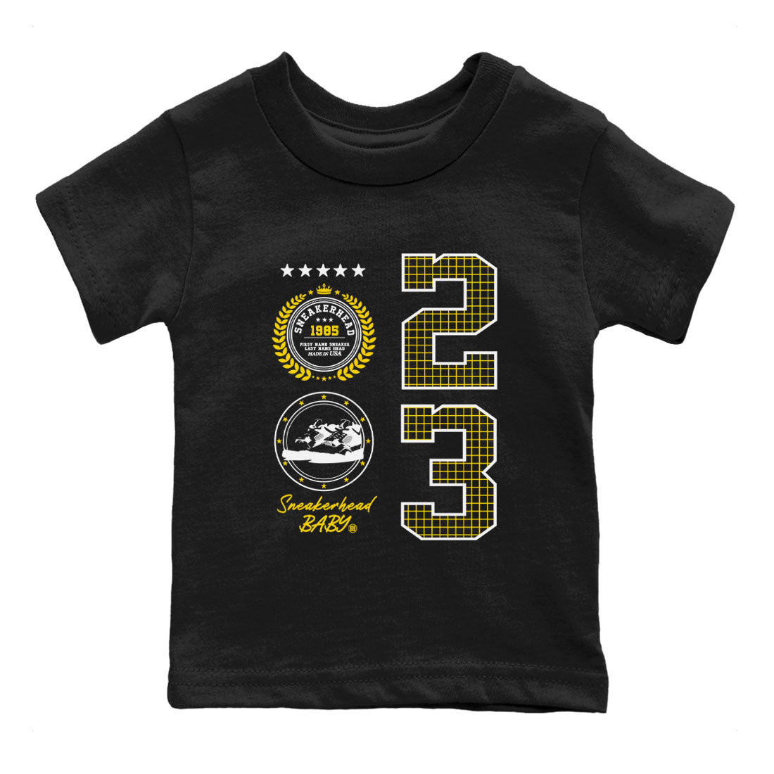 AJ4 Vivid Sulfur shirt to match jordans Sneaker Emblem sneaker tees Air Jordan 4 Vivid Sulfur Drip Gear Zone baby toddler Black 2 cotton Shirt