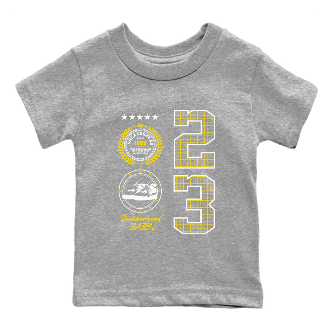 AJ4 Vivid Sulfur shirt to match jordans Sneaker Emblem sneaker tees Air Jordan 4 Vivid Sulfur Drip Gear Zone baby toddler Heather Grey 2 cotton Shirt