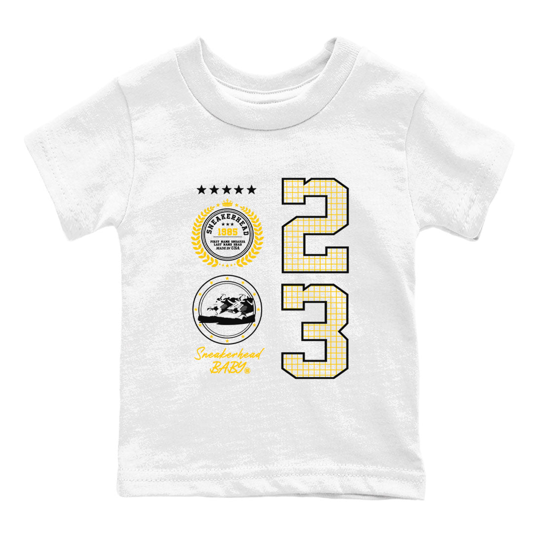AJ4 Vivid Sulfur shirt to match jordans Sneaker Emblem sneaker tees Air Jordan 4 Vivid Sulfur Drip Gear Zone baby toddler White 2 cotton Shirt