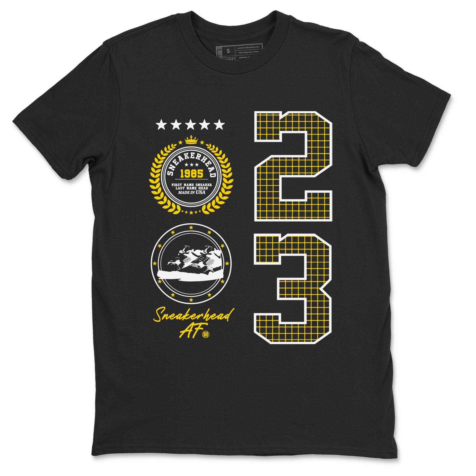 AJ4 Vivid Sulfur shirt to match jordans Sneaker Emblem sneaker tees Air Jordan 4 Vivid Sulfur Drip Gear Zone unisex cotton Black 2 crew neck shirt