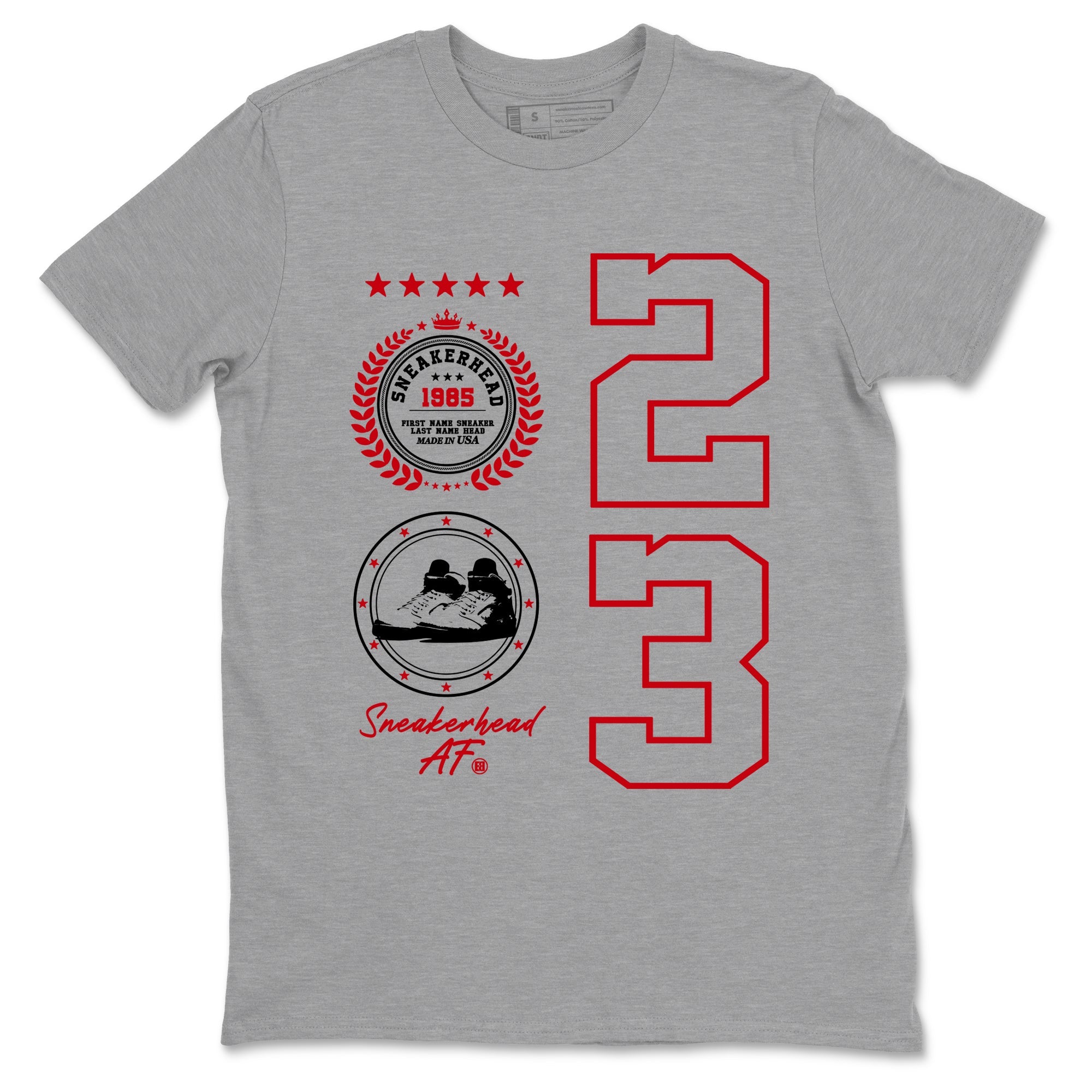 5s Fire Red Sneaker match tees  Sneaker Tees To Match Jordan 5 Retro Fire Red Sneakers  Sneaker Emblem Graphic Tee Heather Grey 2