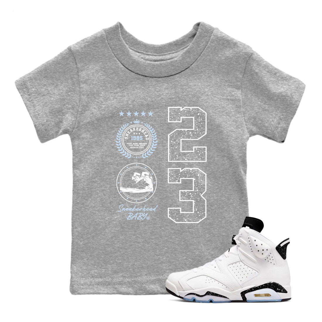 6s Reverse Cookies shirt to match jordans Sneaker Emblem sneaker tees Air Jordan 6 Reverse Cookies Drip Gear Zone baby toddler Heather Grey 1 cotton Shirt