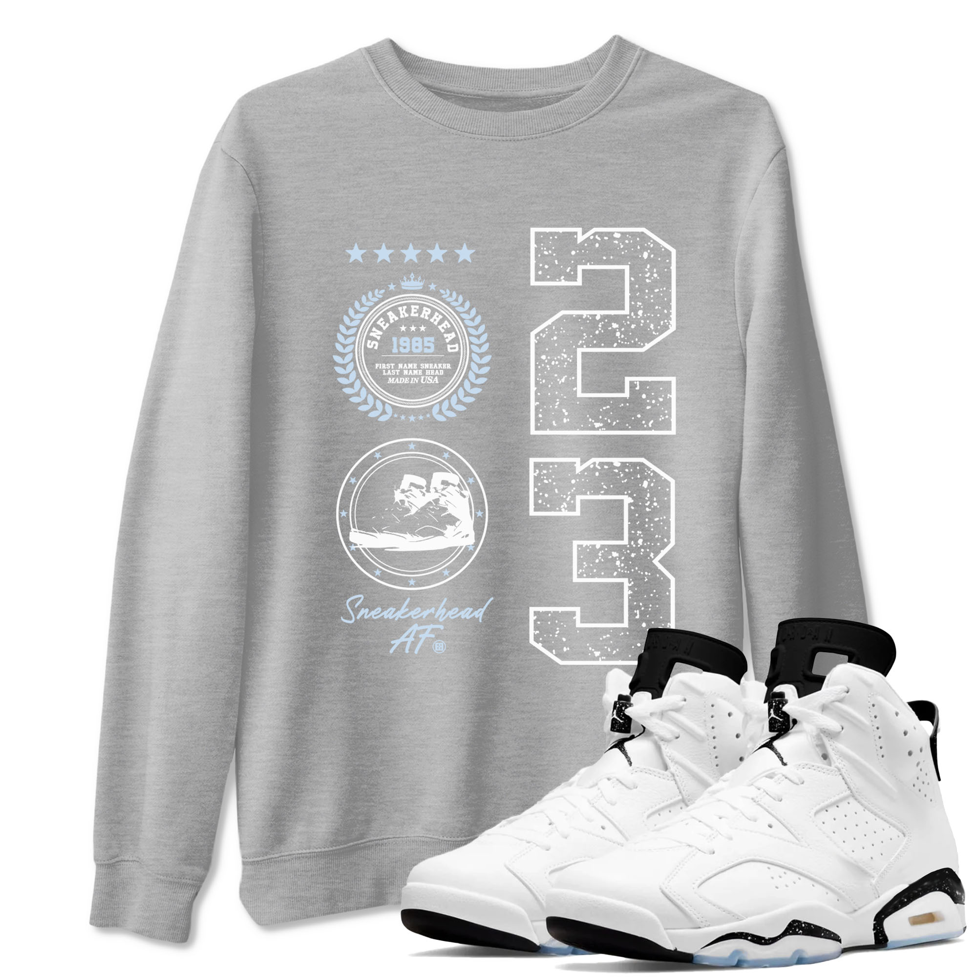 6s White Black shirt to match jordans Sneaker Emblem sneaker tees Air Jordan 6 White Black Drip Gear Zone unisex cotton Heather Grey 1 crew neck shirt