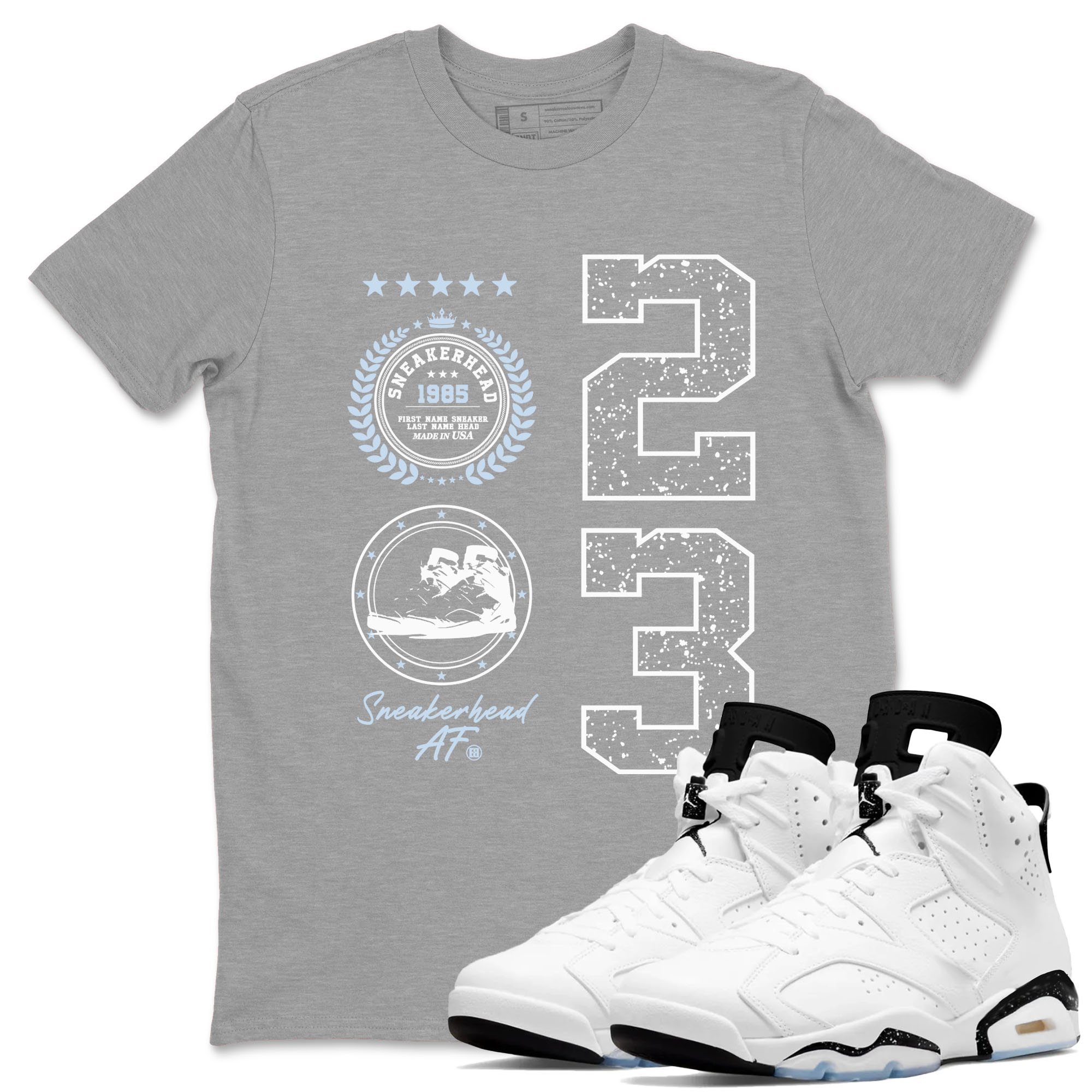 6s White Black shirt to match jordans Sneaker Emblem sneaker tees Air Jordan 6 White Black Drip Gear Zone unisex cotton Heather Grey 1 crew neck shirt