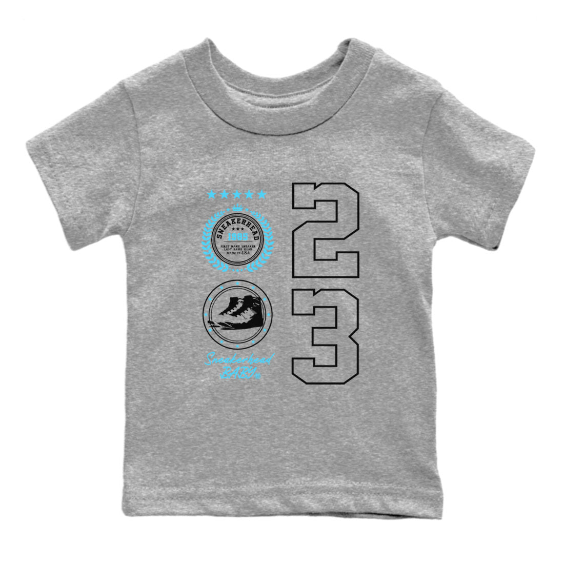 9s Powder Blue shirt to match jordans Sneaker Emblem sneaker tees Air Jordan 9 Powder Blue Drip Gear Zone baby toddler Heather Grey 2 cotton Shirt
