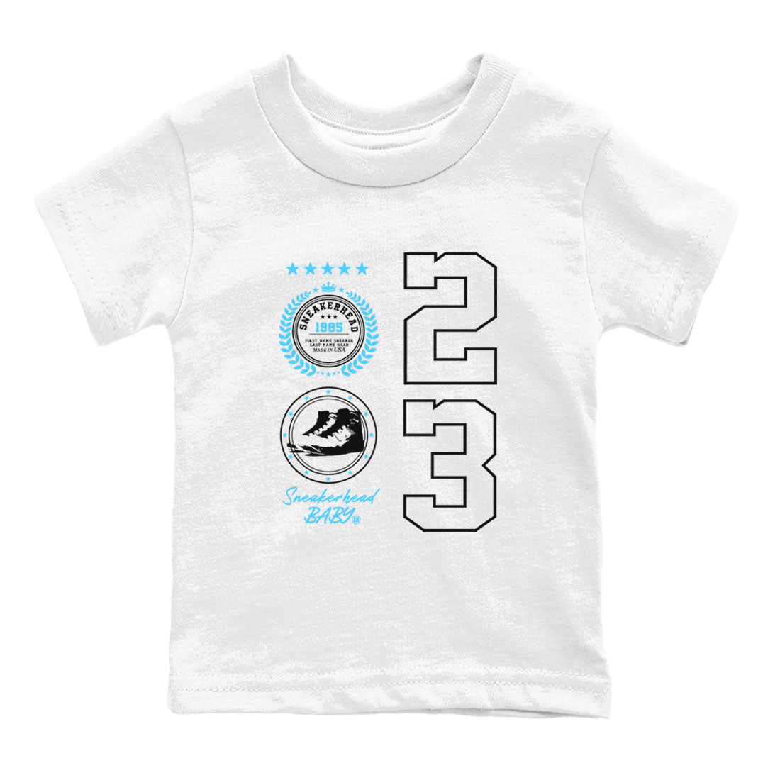 9s Powder Blue shirt to match jordans Sneaker Emblem sneaker tees Air Jordan 9 Powder Blue Drip Gear Zone baby toddler White 2 cotton Shirt