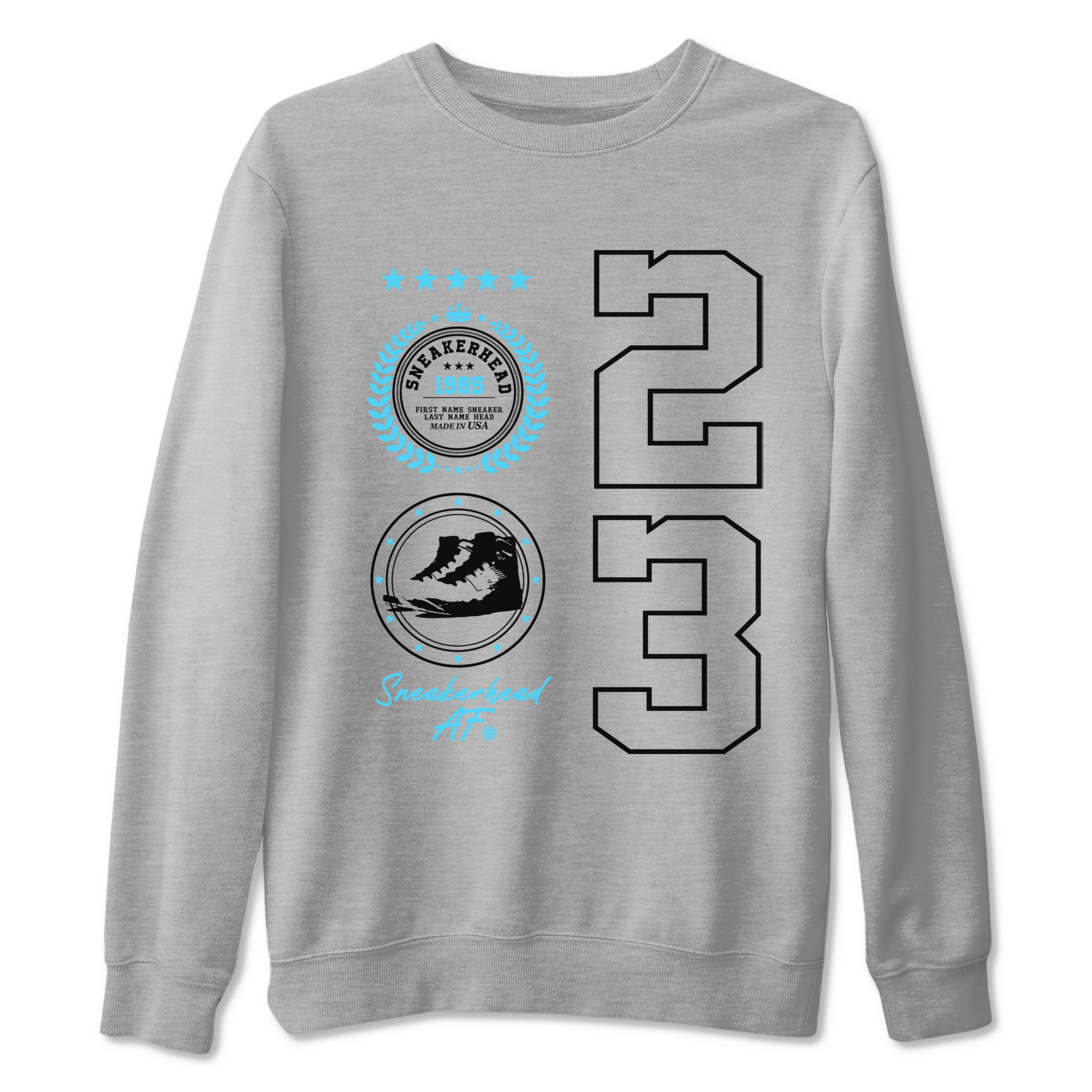 9s Powder Blue shirt to match jordans Sneaker Emblem sneaker tees Air Jordan 9 Powder Blue Drip Gear Zone unisex cotton Heather Grey 2 crew neck shirt