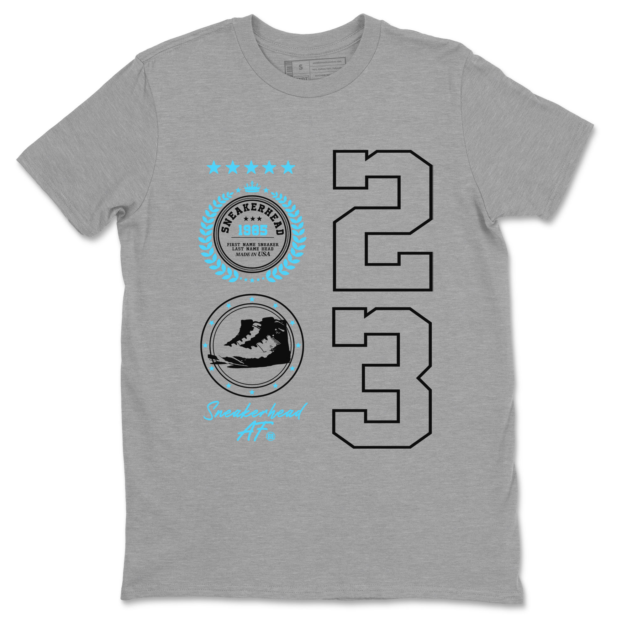 9s Powder Blue shirt to match jordans Sneaker Emblem sneaker tees Air Jordan 9 Powder Blue Drip Gear Zone unisex cotton Heather Grey 2 crew neck shirt