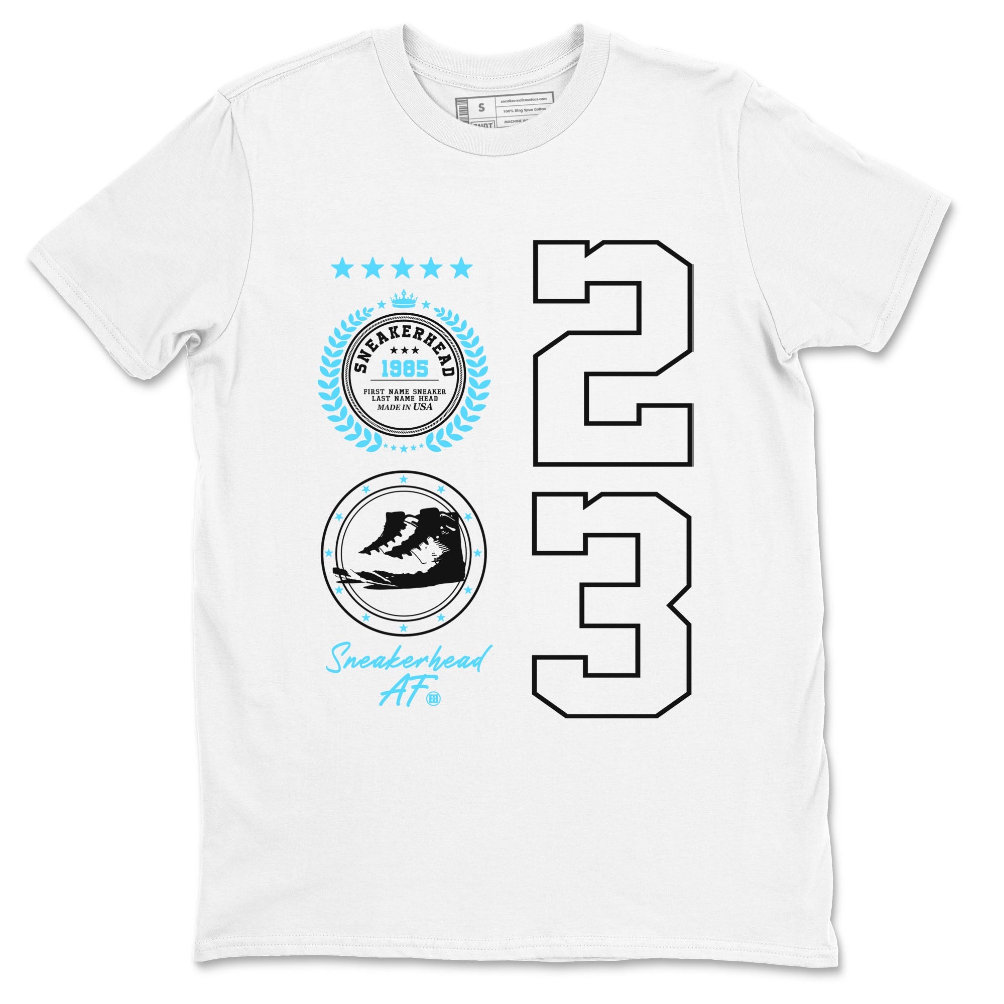 9s Powder Blue shirt to match jordans Sneaker Emblem sneaker tees Air Jordan 9 Powder Blue Drip Gear Zone unisex cotton White 2 crew neck shirt