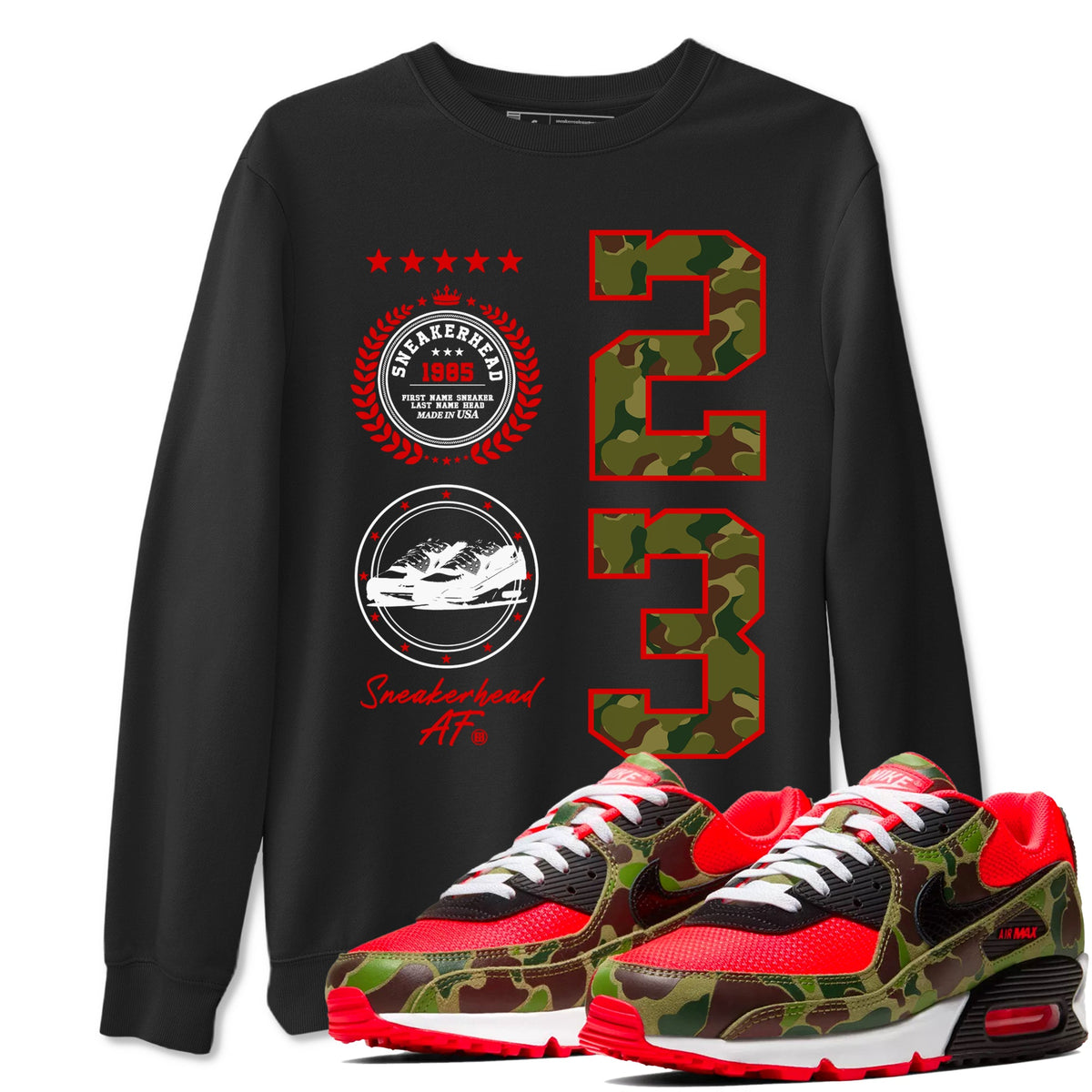 Air Max 90 Duck Camo shirts to match jordans Sneaker Emblem sneaker match tees Air Max 90 Reverse Duck Camo match shoes to clothes Drip Gear Zone unisex cotton Black 1 shirts