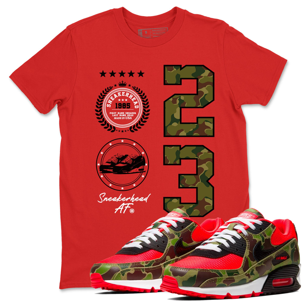 Air Max 90 Duck Camo shirts to match jordans Sneaker Emblem sneaker match tees Air Max 90 Reverse Duck Camo match shoes to clothes Drip Gear Zone unisex cotton Red 1 shirts