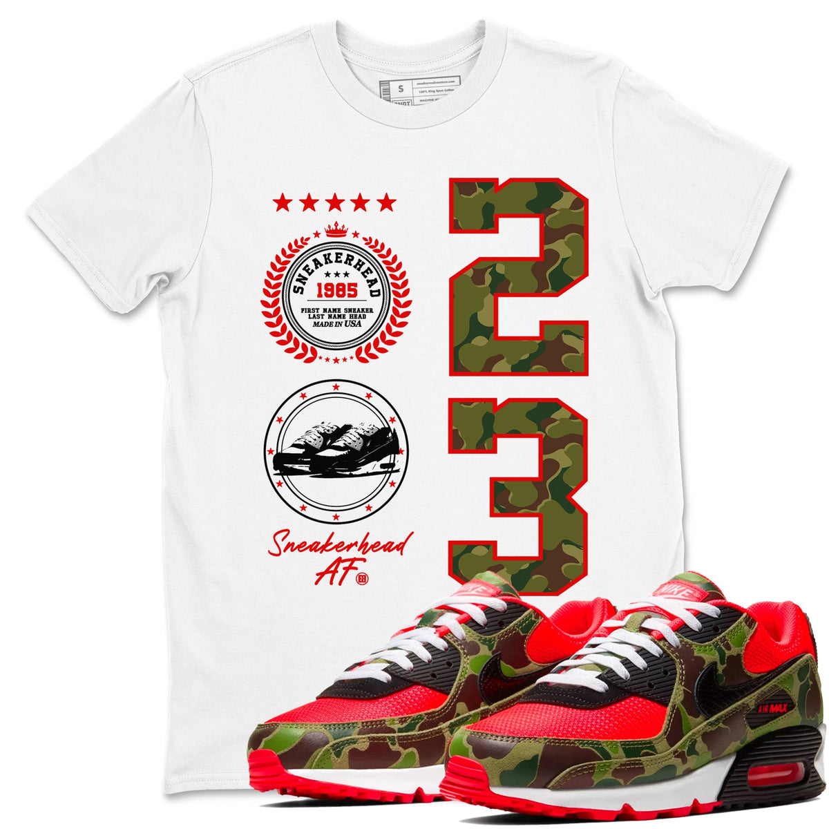 Air Max 90 Duck Camo shirts to match jordans Sneaker Emblem sneaker match tees Air Max 90 Reverse Duck Camo match shoes to clothes Drip Gear Zone unisex cotton White 1 shirts