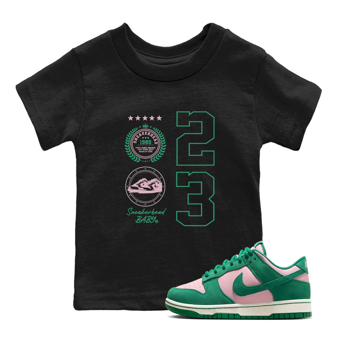 Dunk Low Medium Soft Pink Malachite shirt to match jordans Sneaker Emblem sneaker tees Dunks Medium Soft Pink Malachite Streetwear Brand Drip Gear Zone baby toddler Black 1 cotton Shirt